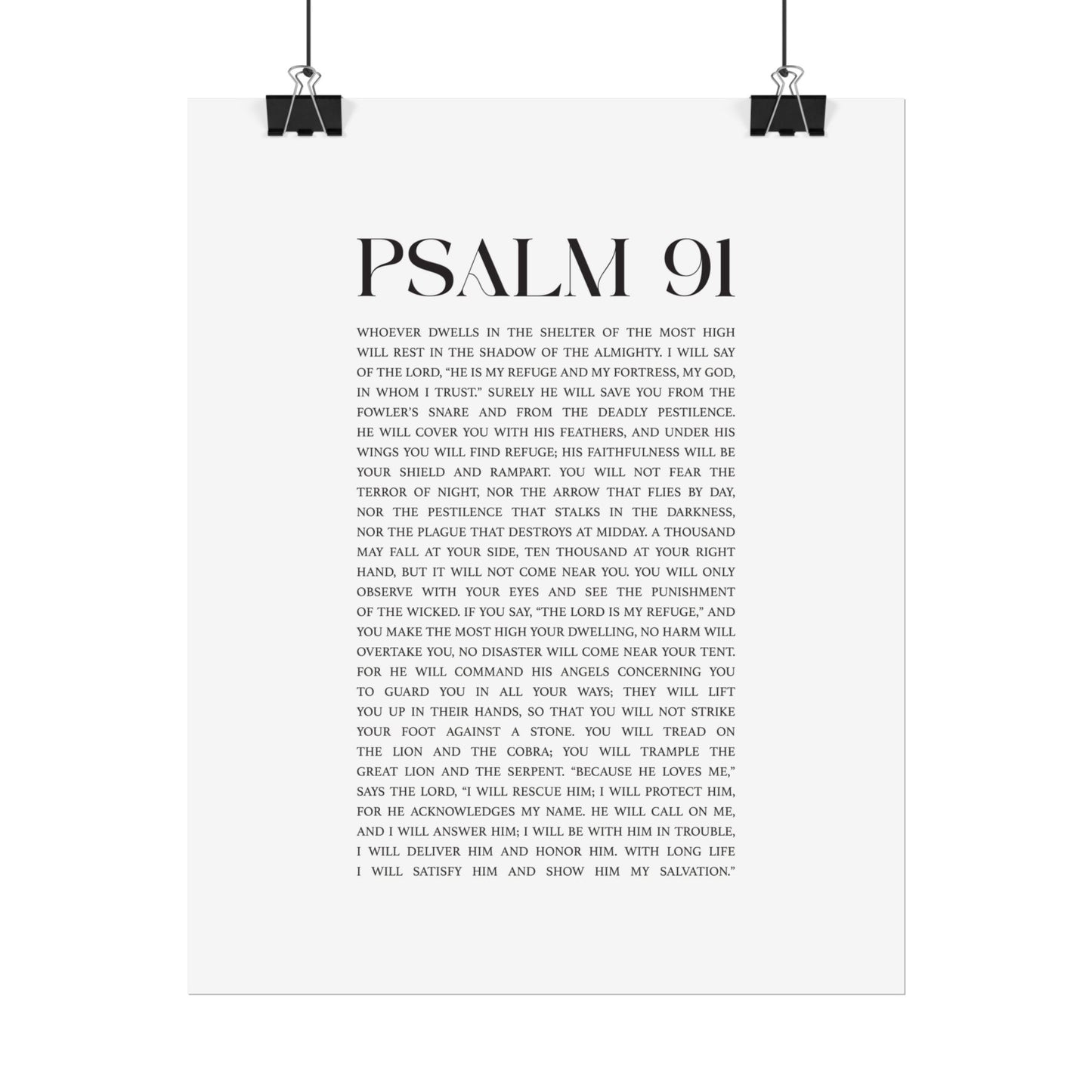 Psalm 91 Christian Art Print - White (Physical Poster)