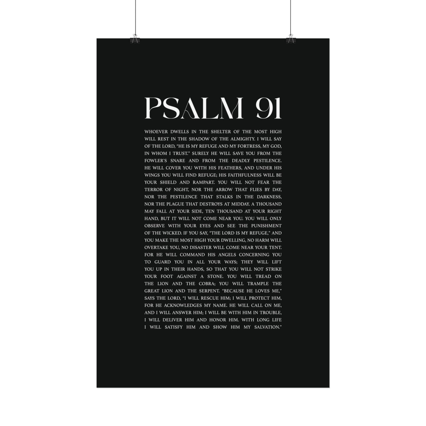 Psalm 91 Christian Art Print - Black (Physical Poster)