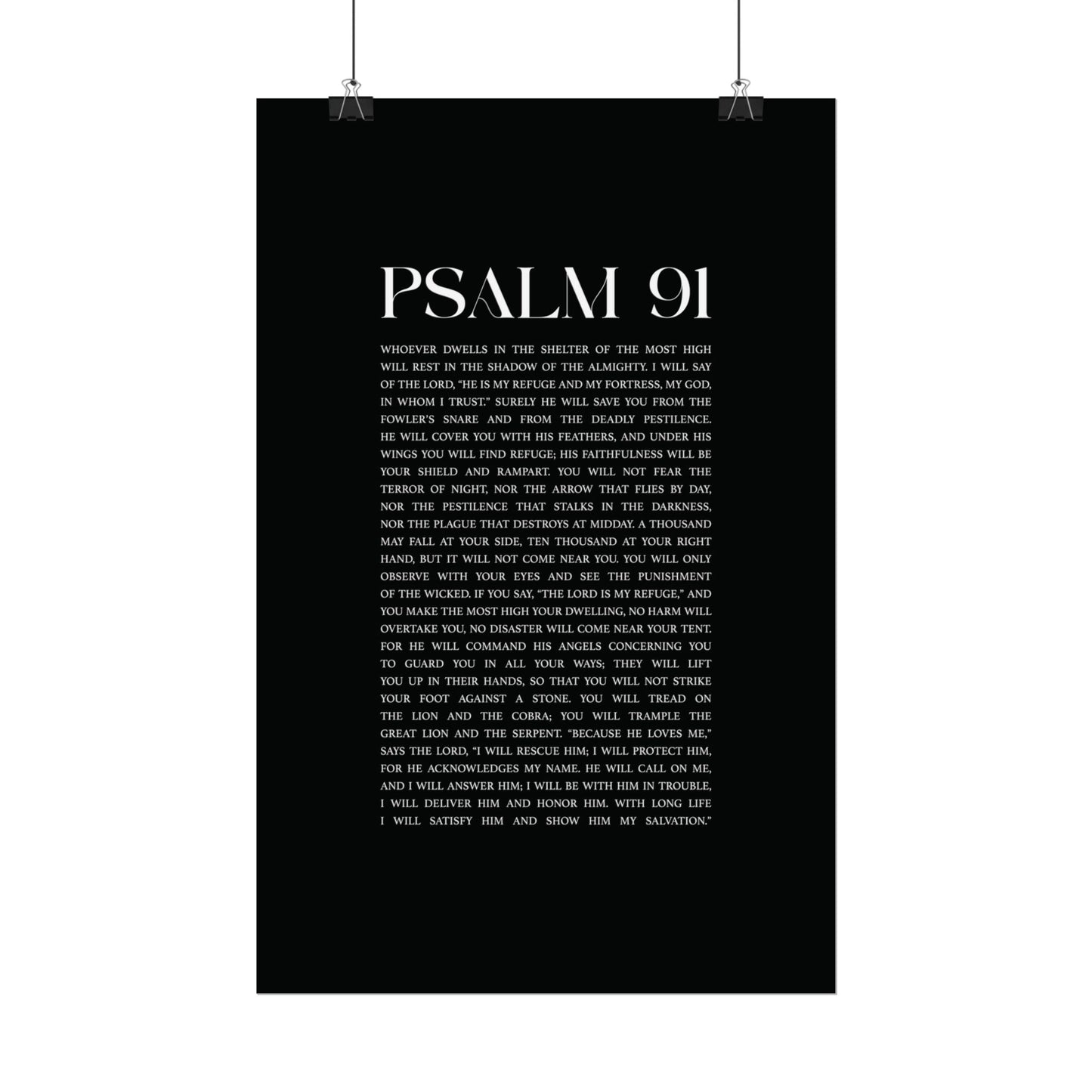 Psalm 91 Christian Art Print - Black (Physical Poster)