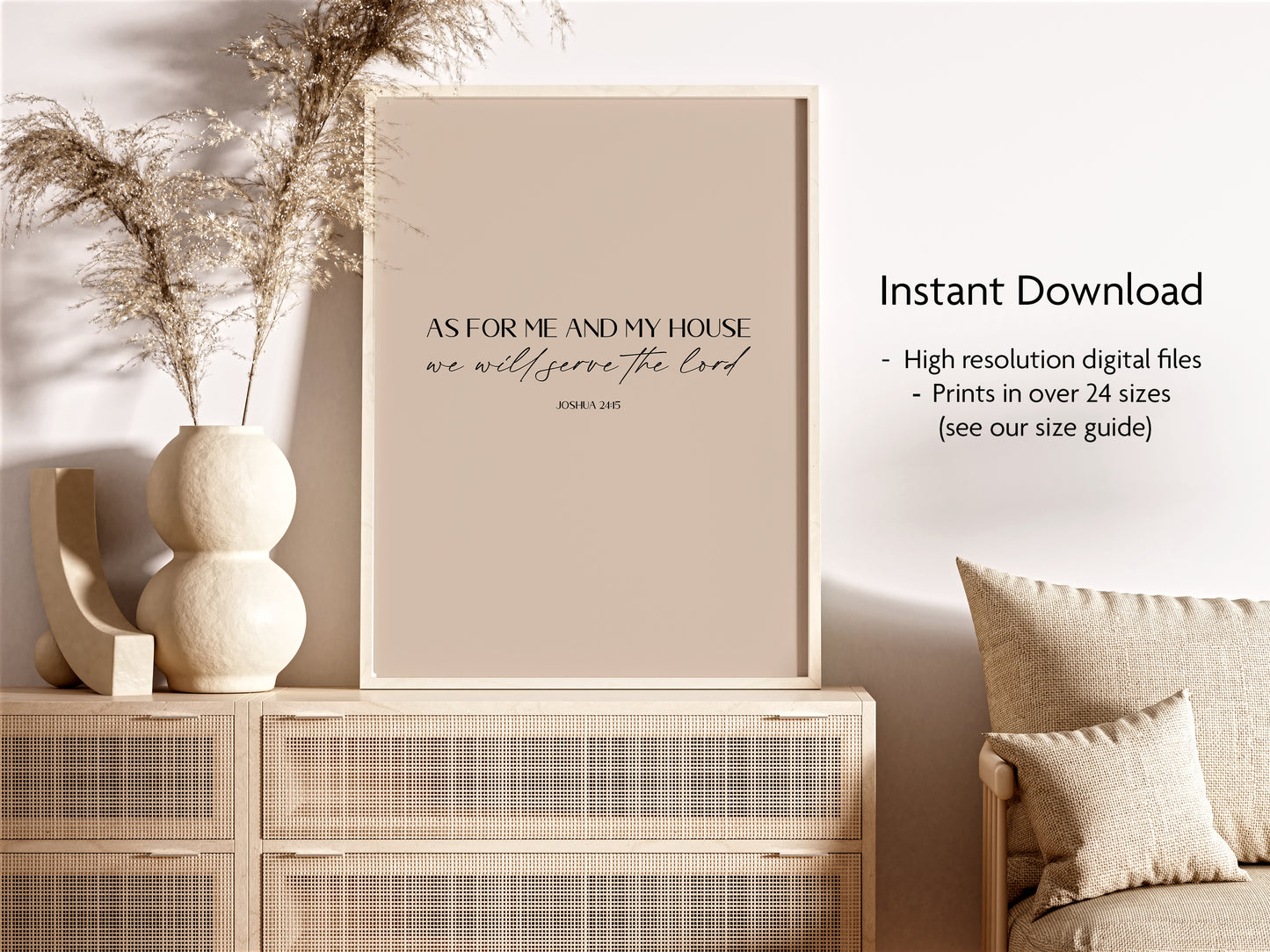 "As for me and my house" Joshua 24:15 Christian Art Print - Latte (Digital Download)