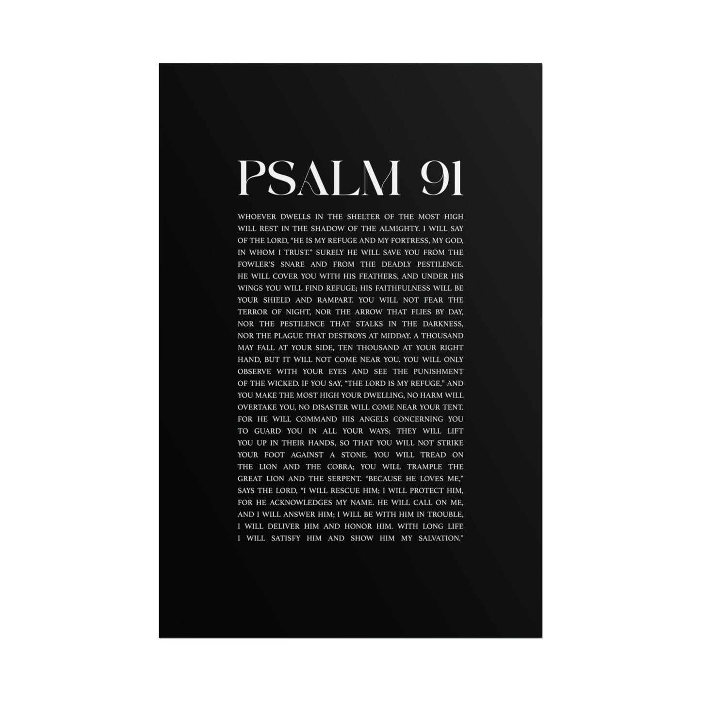 Psalm 91 Christian Art Print - Black (Physical Poster)