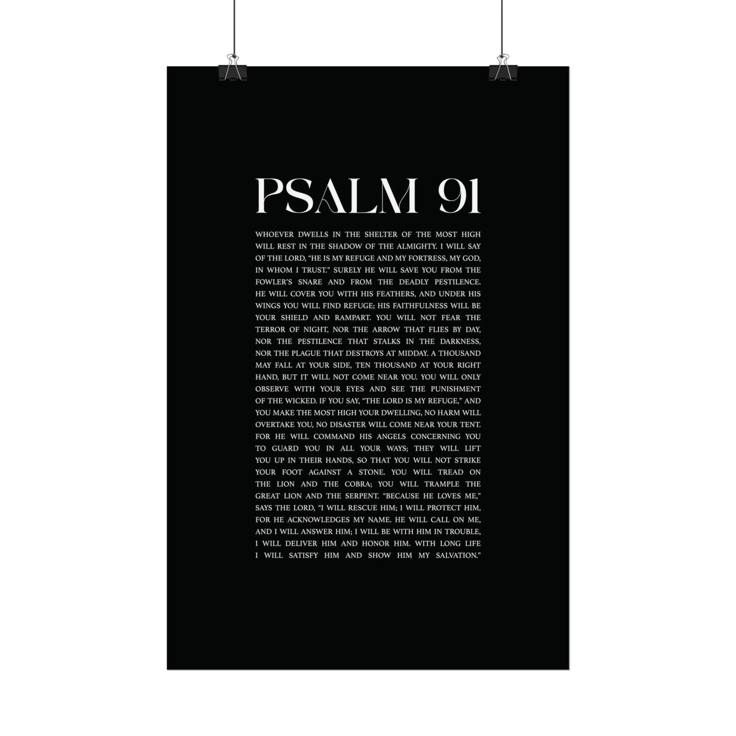 Psalm 91 Christian Art Print - Black (Physical Poster)