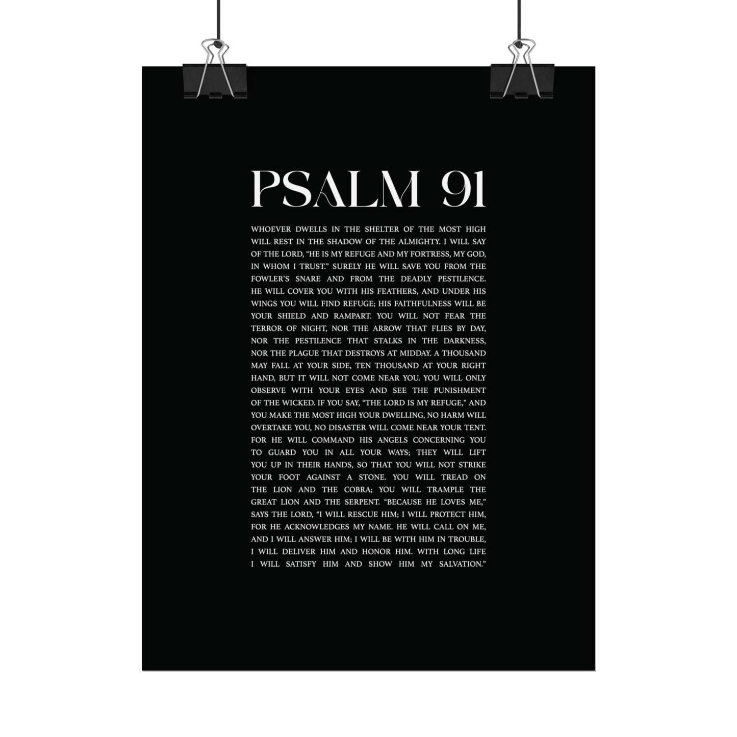 Psalm 91 Christian Art Print - Black (Physical Poster)