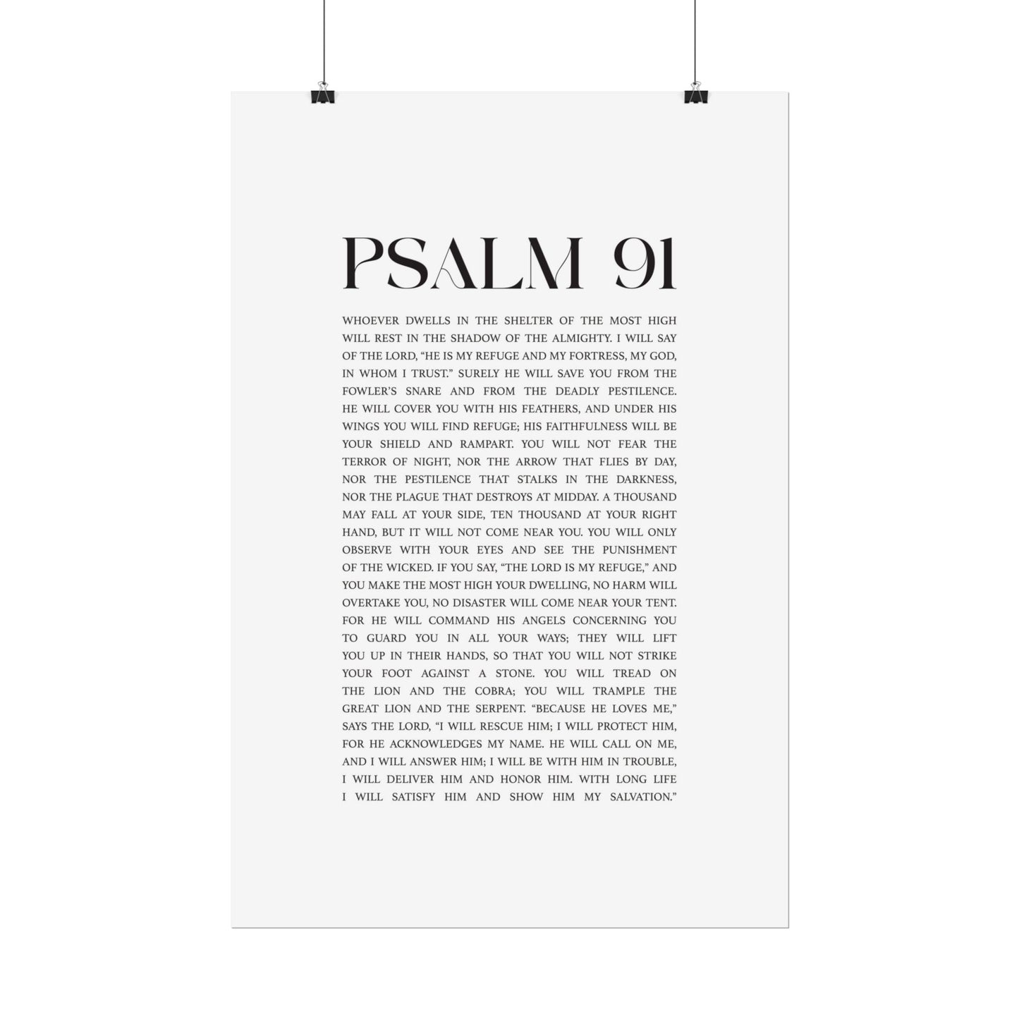 Psalm 91 Christian Art Print - White (Physical Poster)