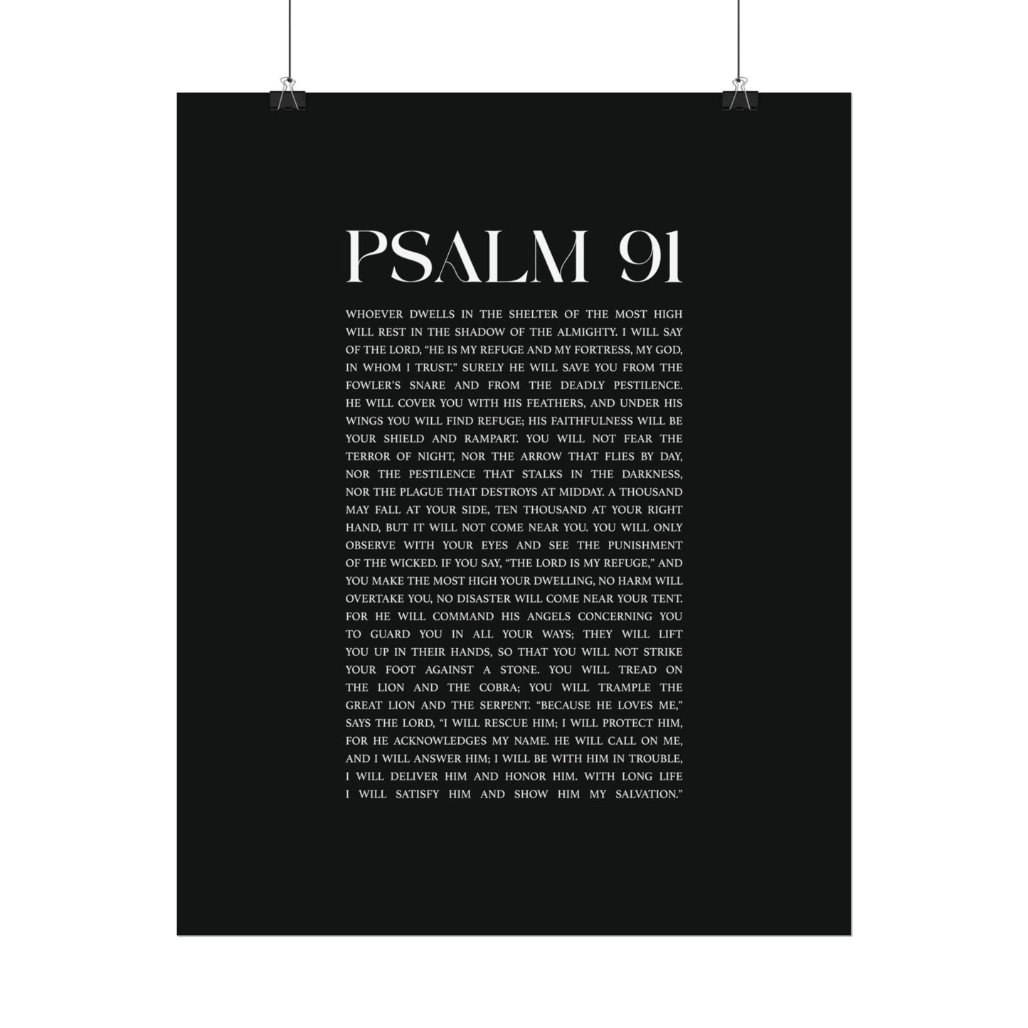 Psalm 91 Christian Art Print - Black (Physical Poster)