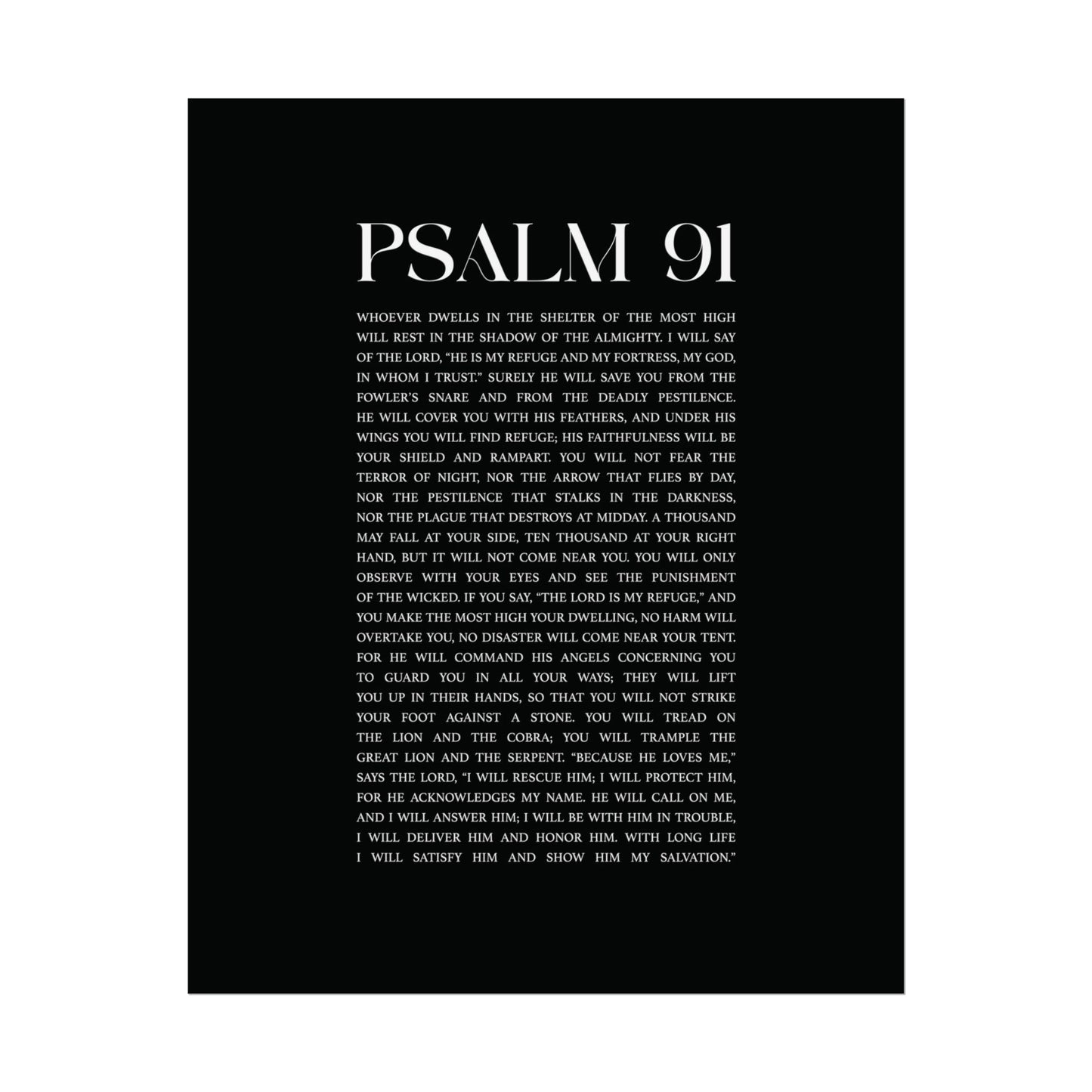 Psalm 91 Christian Art Print - Black (Physical Poster)