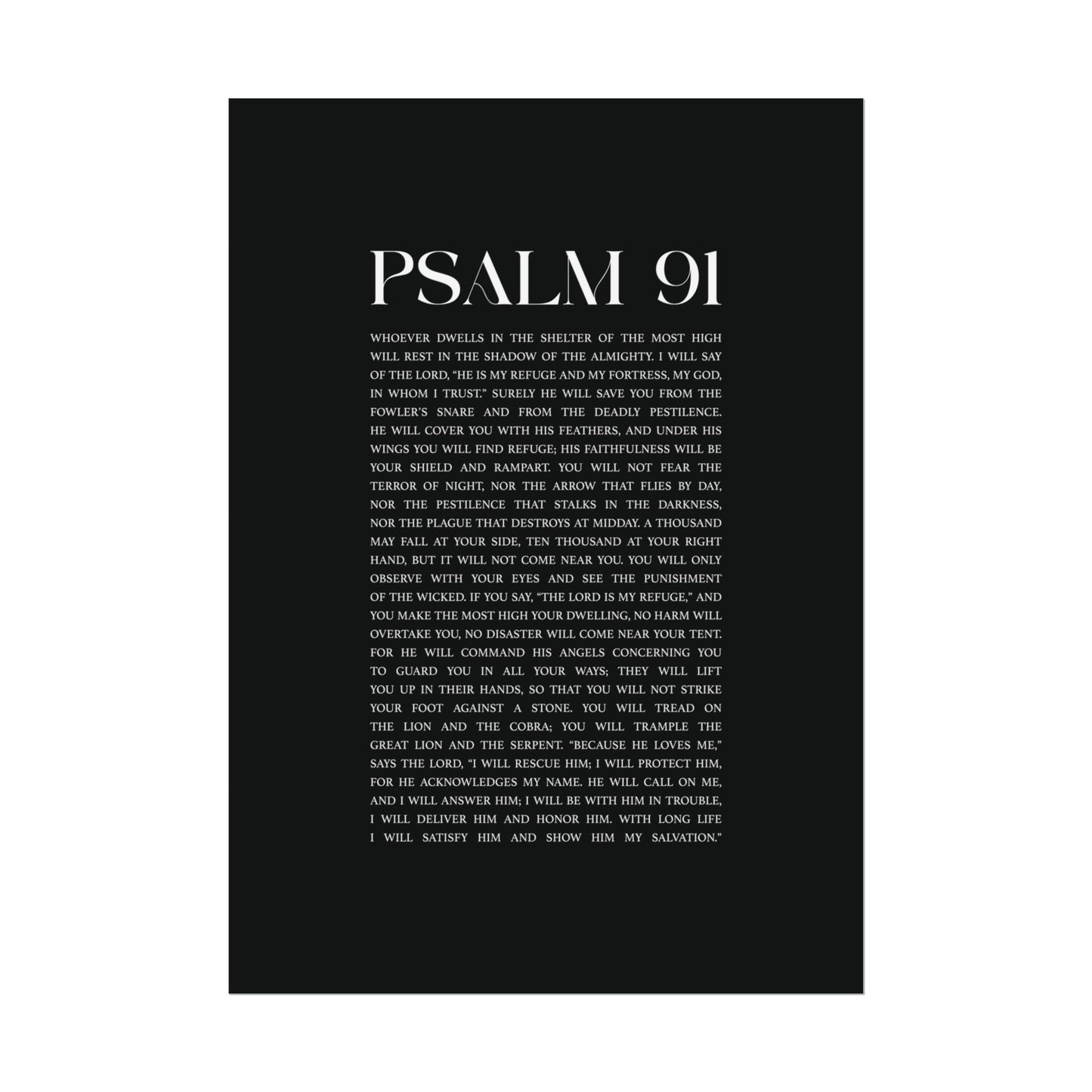 Psalm 91 Christian Art Print - Black (Physical Poster)