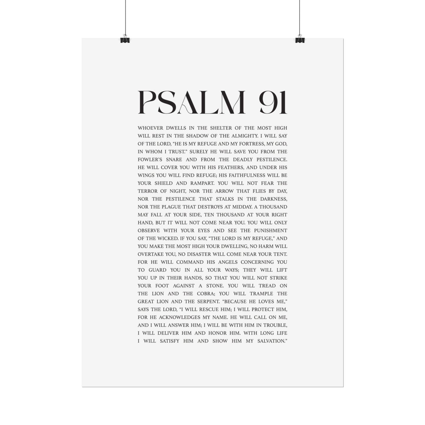 Psalm 91 Christian Art Print - White (Physical Poster)