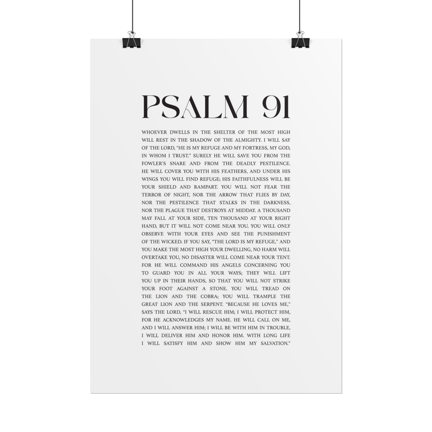 Psalm 91 Christian Art Print - White (Physical Poster)