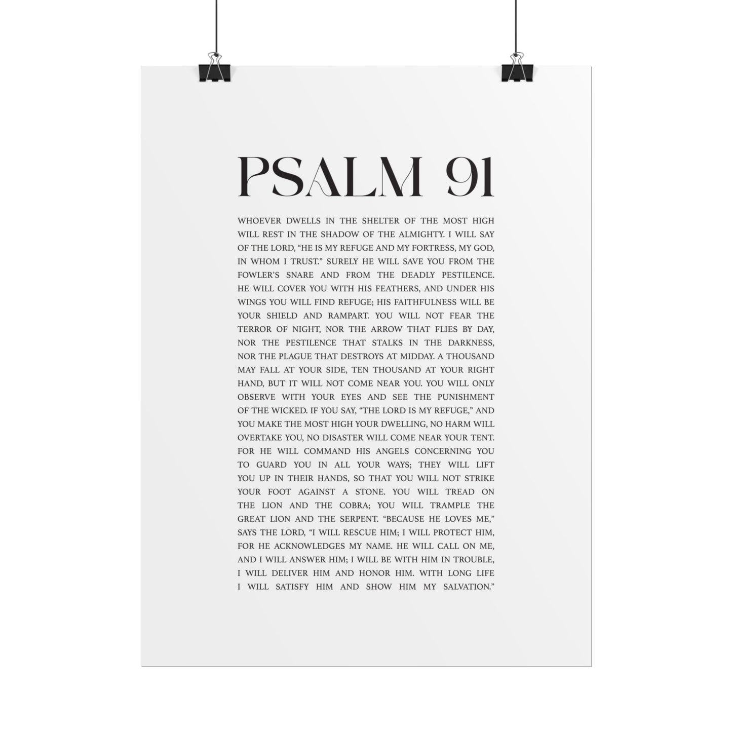 Psalm 91 Christian Art Print - White (Physical Poster)