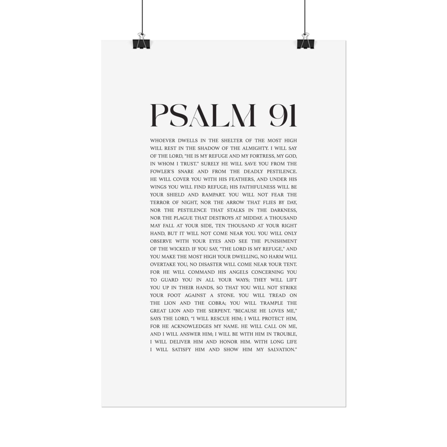 Psalm 91 Christian Art Print - White (Physical Poster)