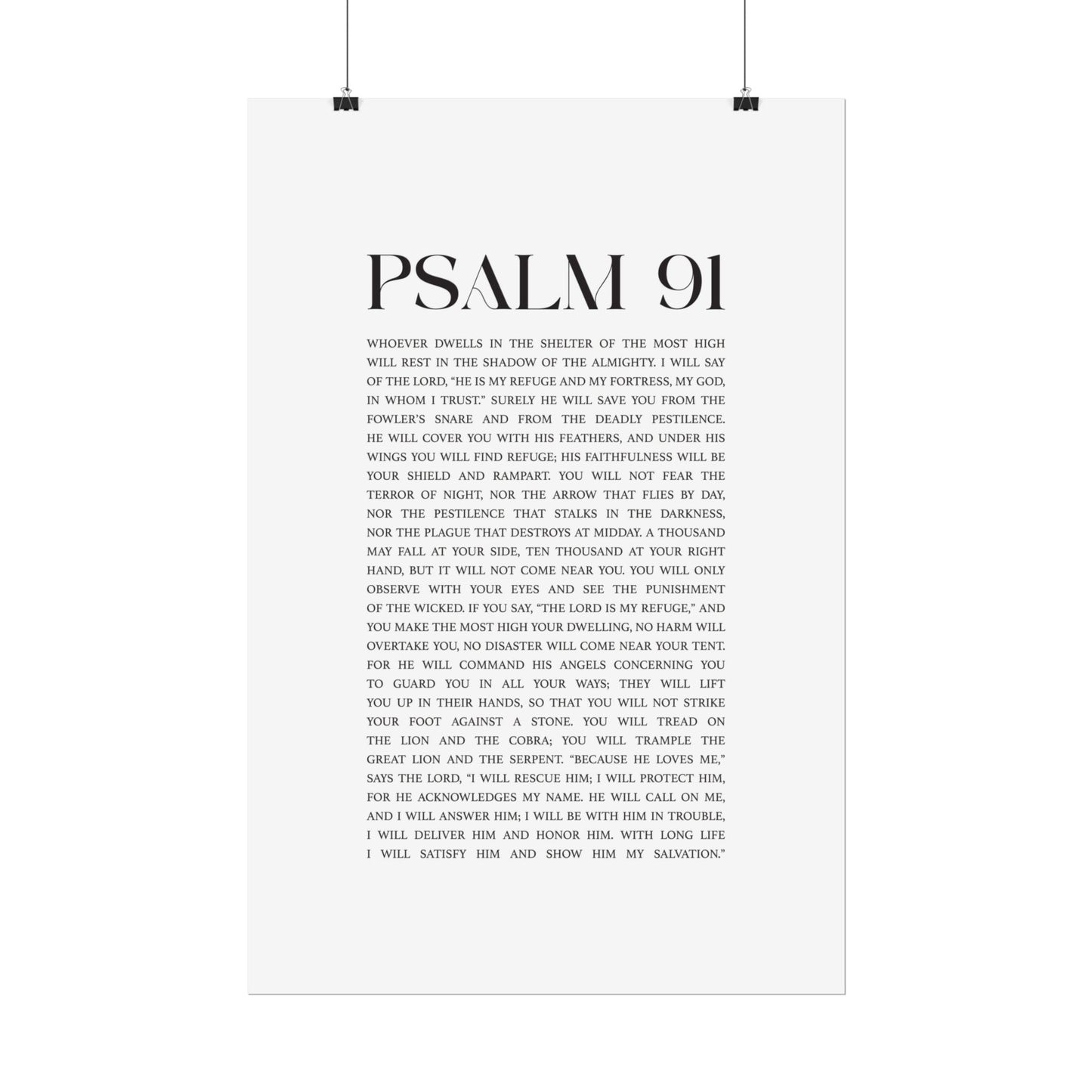 Psalm 91 Christian Art Print - White (Physical Poster)