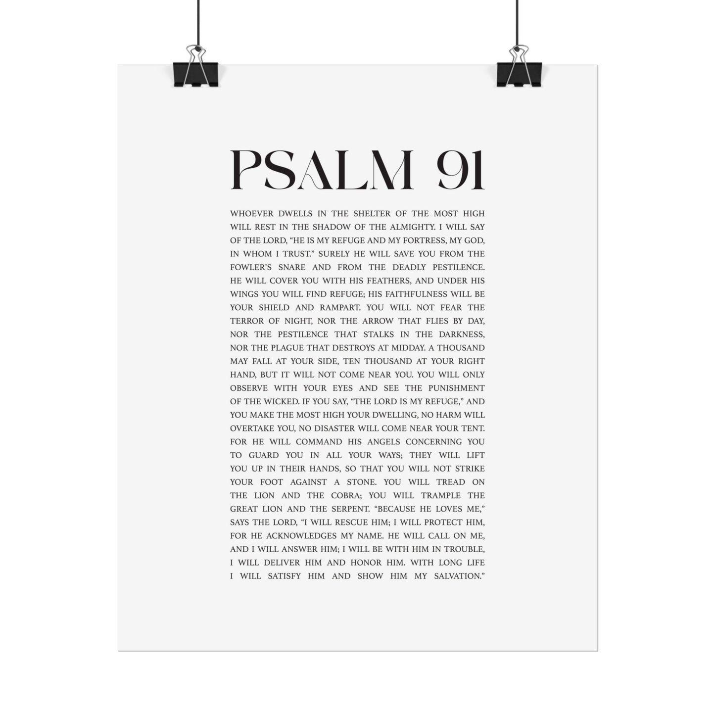 Psalm 91 Christian Art Print - White (Physical Poster)