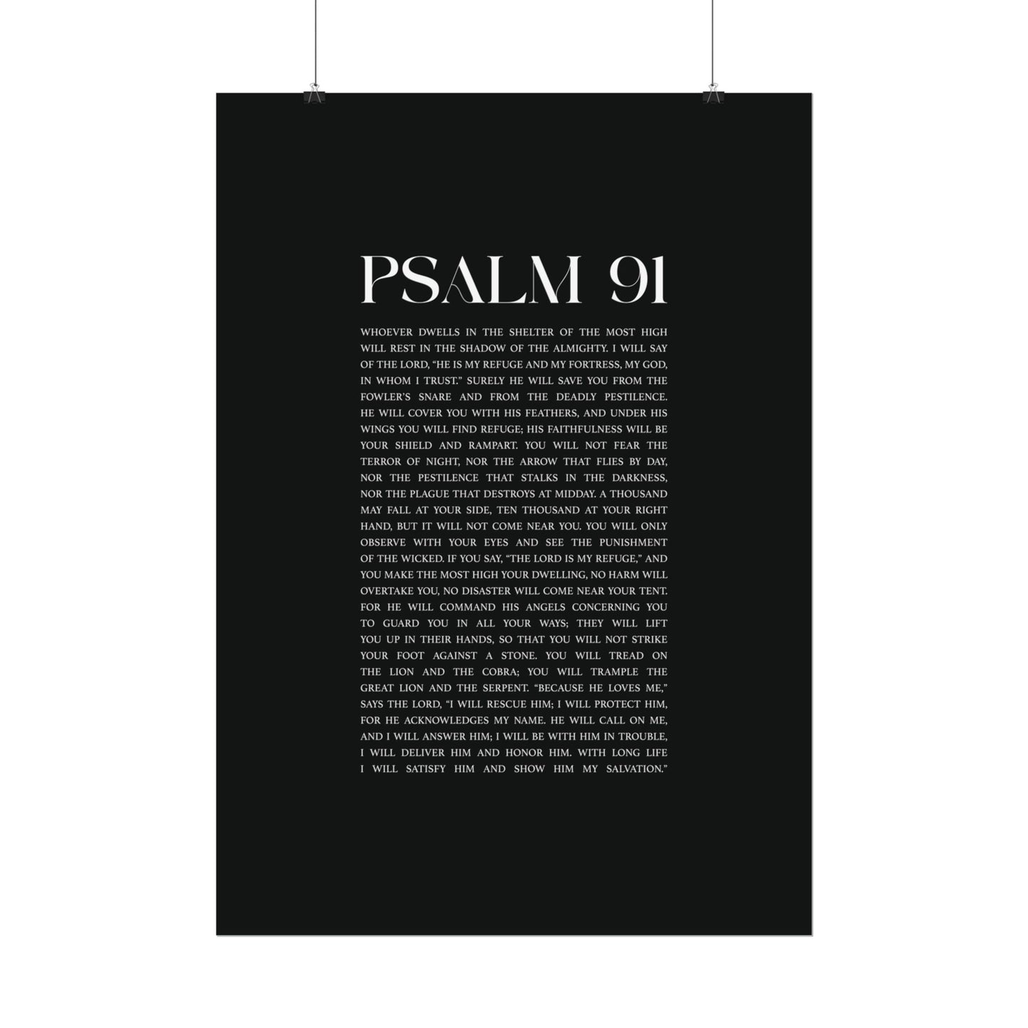 Psalm 91 Christian Art Print - Black (Physical Poster)