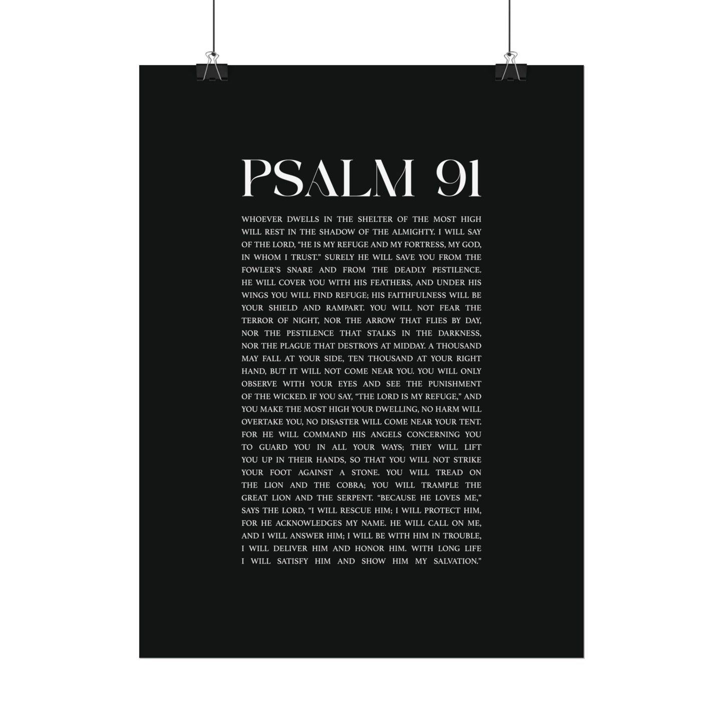 Psalm 91 Christian Art Print - Black (Physical Poster)