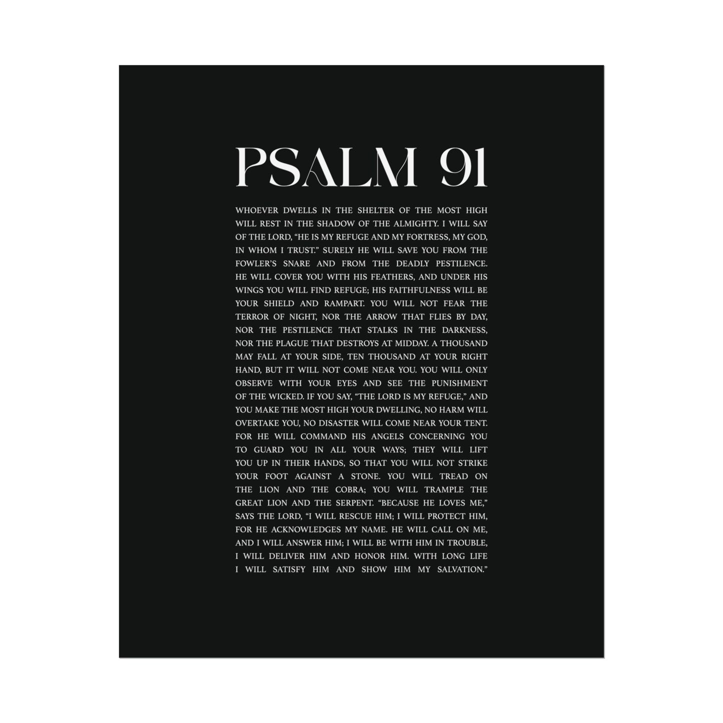 Psalm 91 Christian Art Print - Black (Physical Poster)