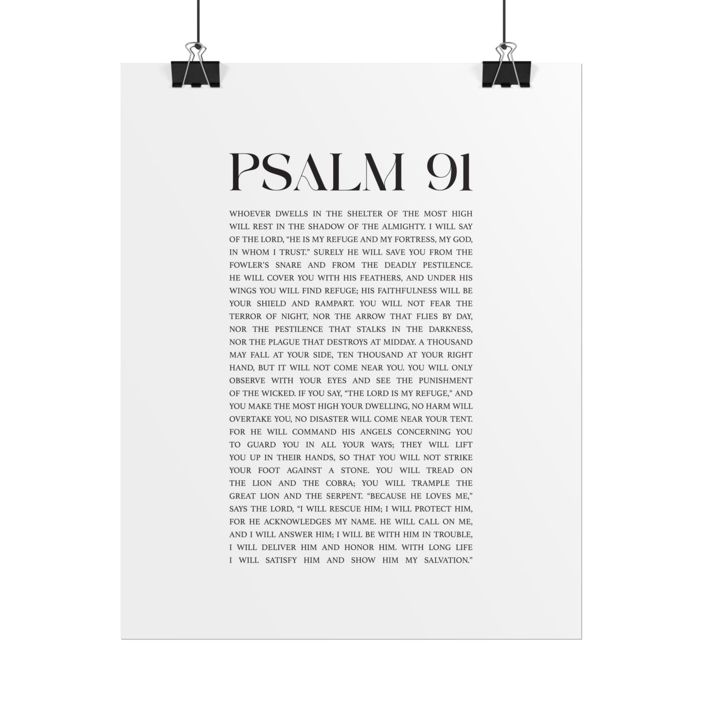 Psalm 91 Christian Art Print - White (Physical Poster)