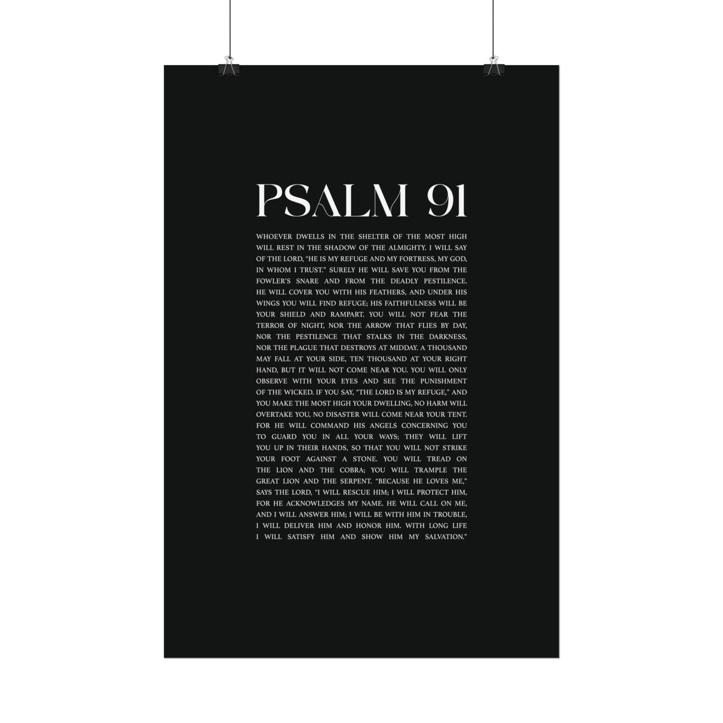 Psalm 91 Christian Art Print - Black (Physical Poster)