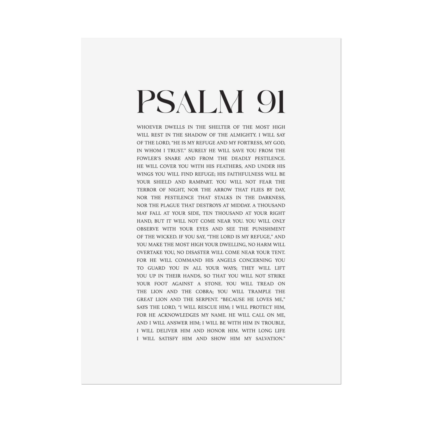 Psalm 91 Christian Art Print - White (Physical Poster)