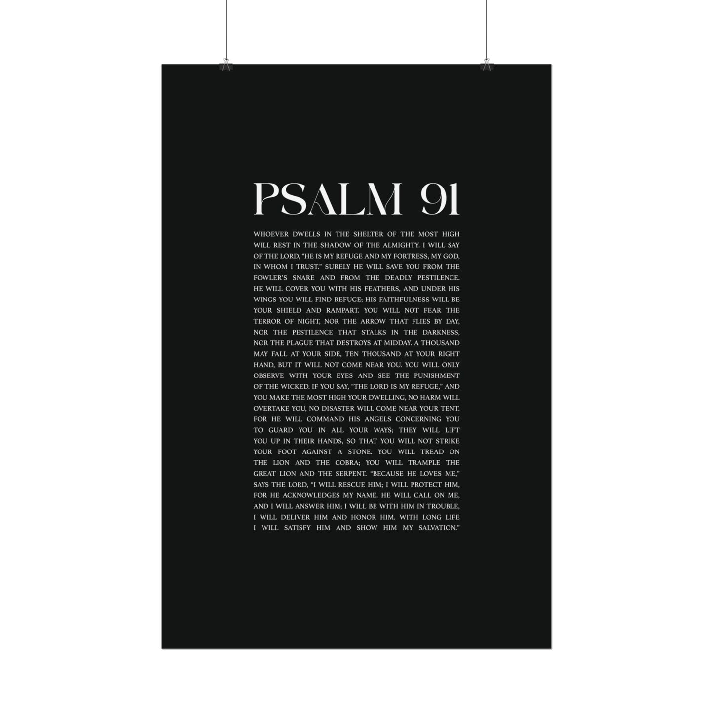 Psalm 91 Christian Art Print - Black (Physical Poster)