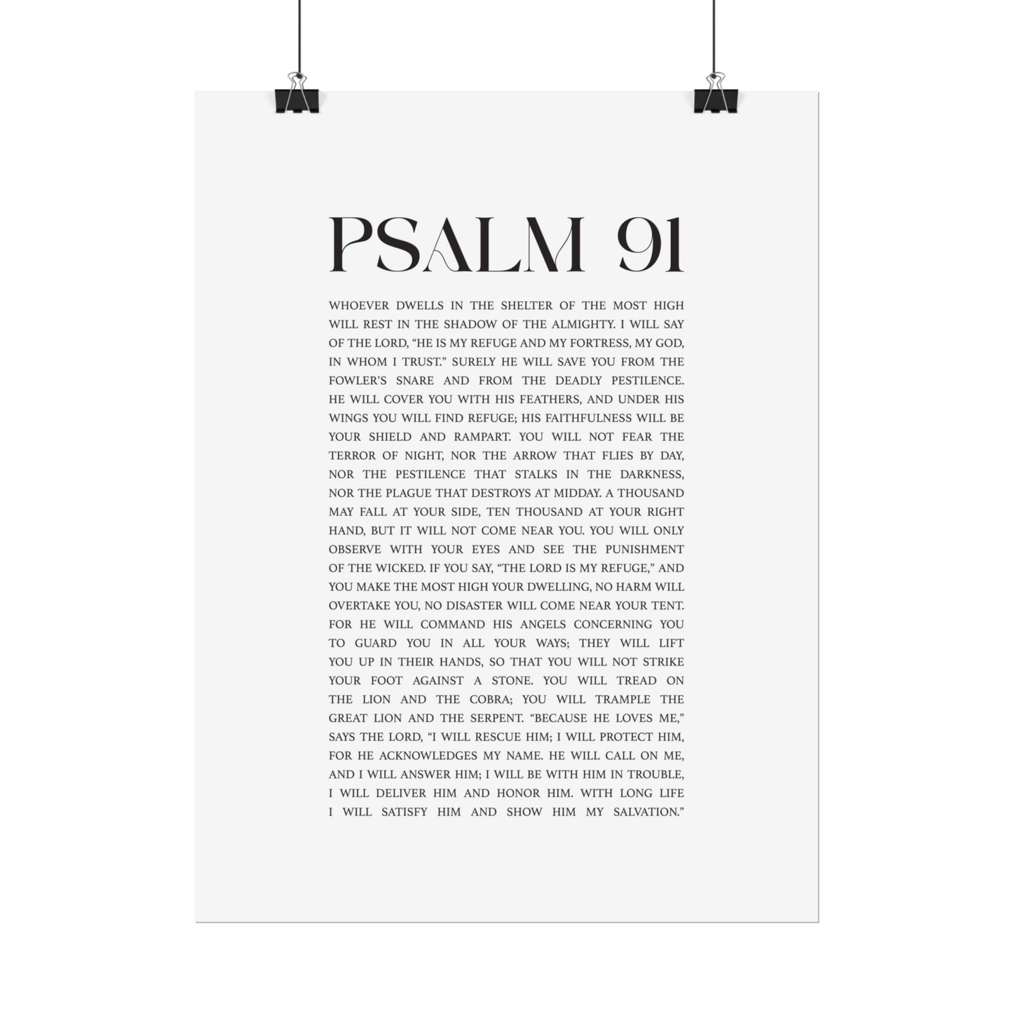 Psalm 91 Christian Art Print - White (Physical Poster)