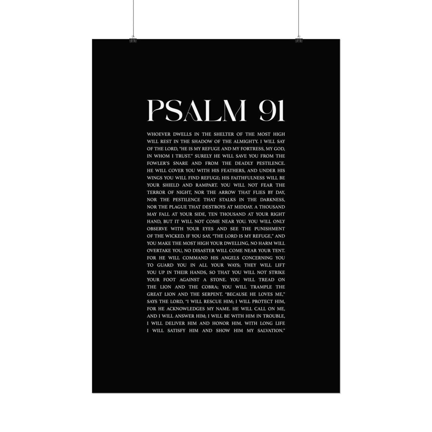 Psalm 91 Christian Art Print - Black (Physical Poster)