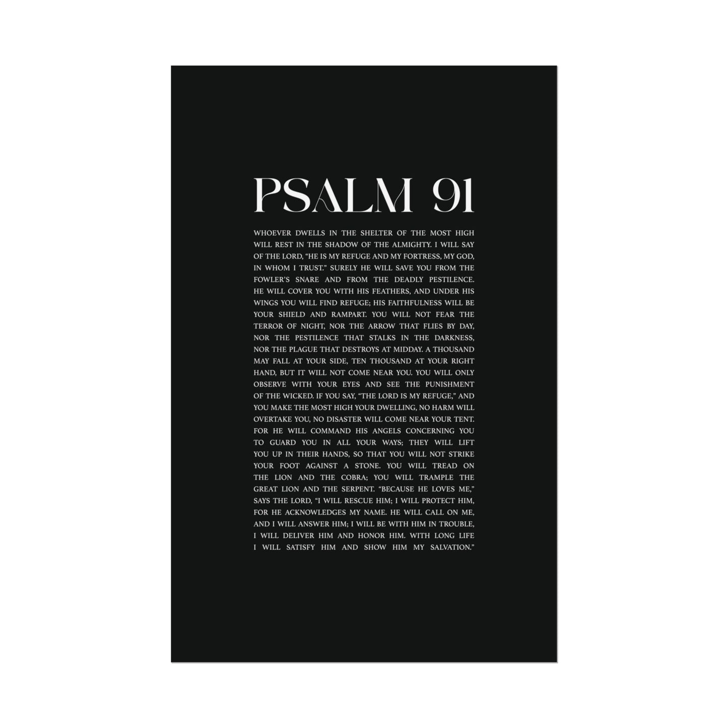 Psalm 91 Christian Art Print - Black (Physical Poster)