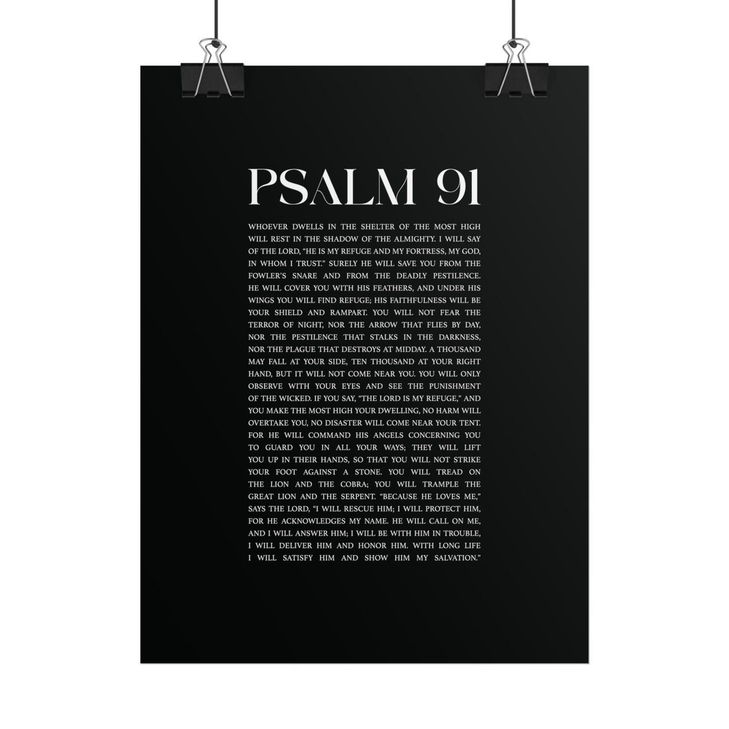 Psalm 91 Christian Art Print - Black (Physical Poster)