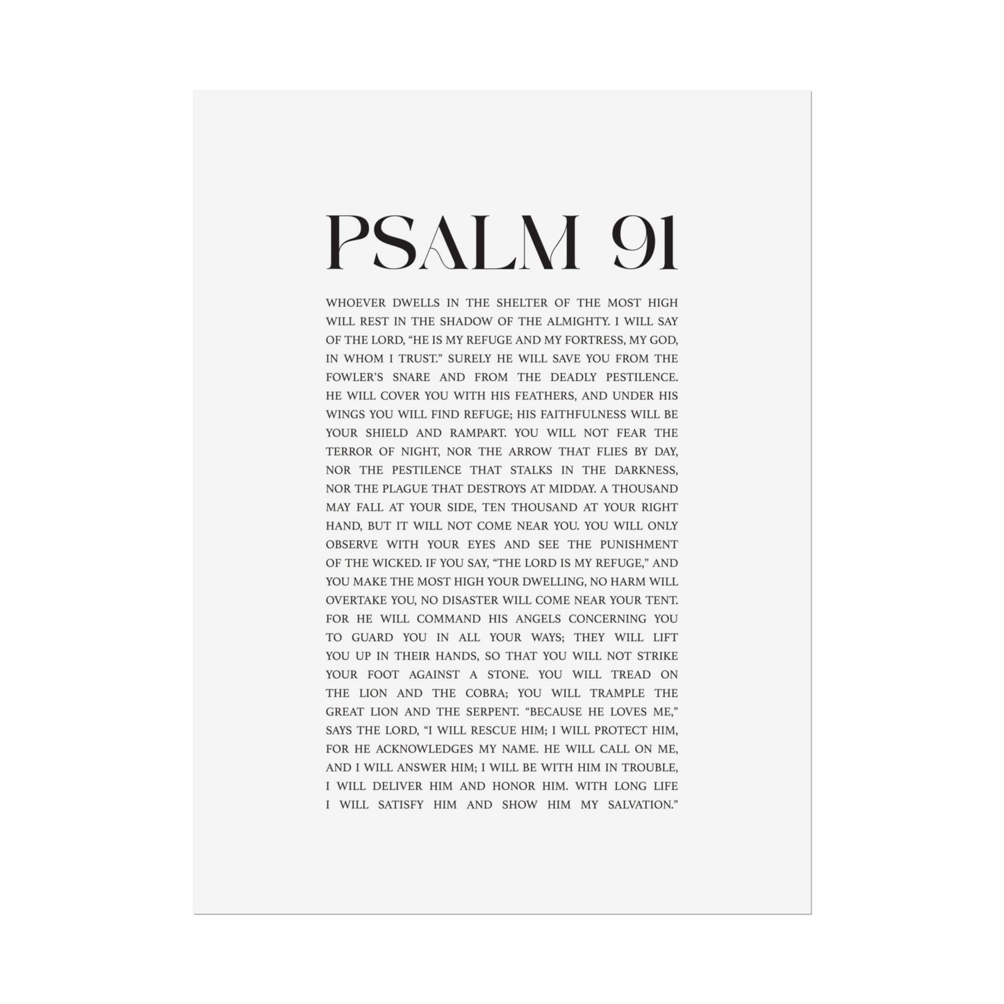 Psalm 91 Christian Art Print - White (Physical Poster)