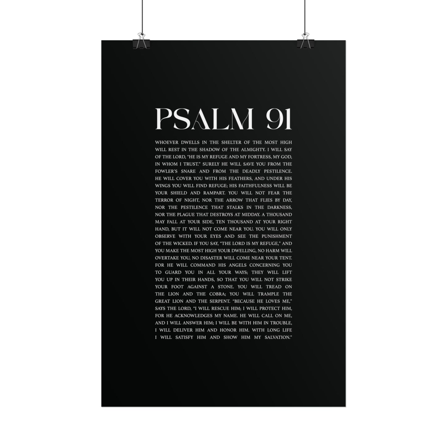 Psalm 91 Christian Art Print - Black (Physical Poster)