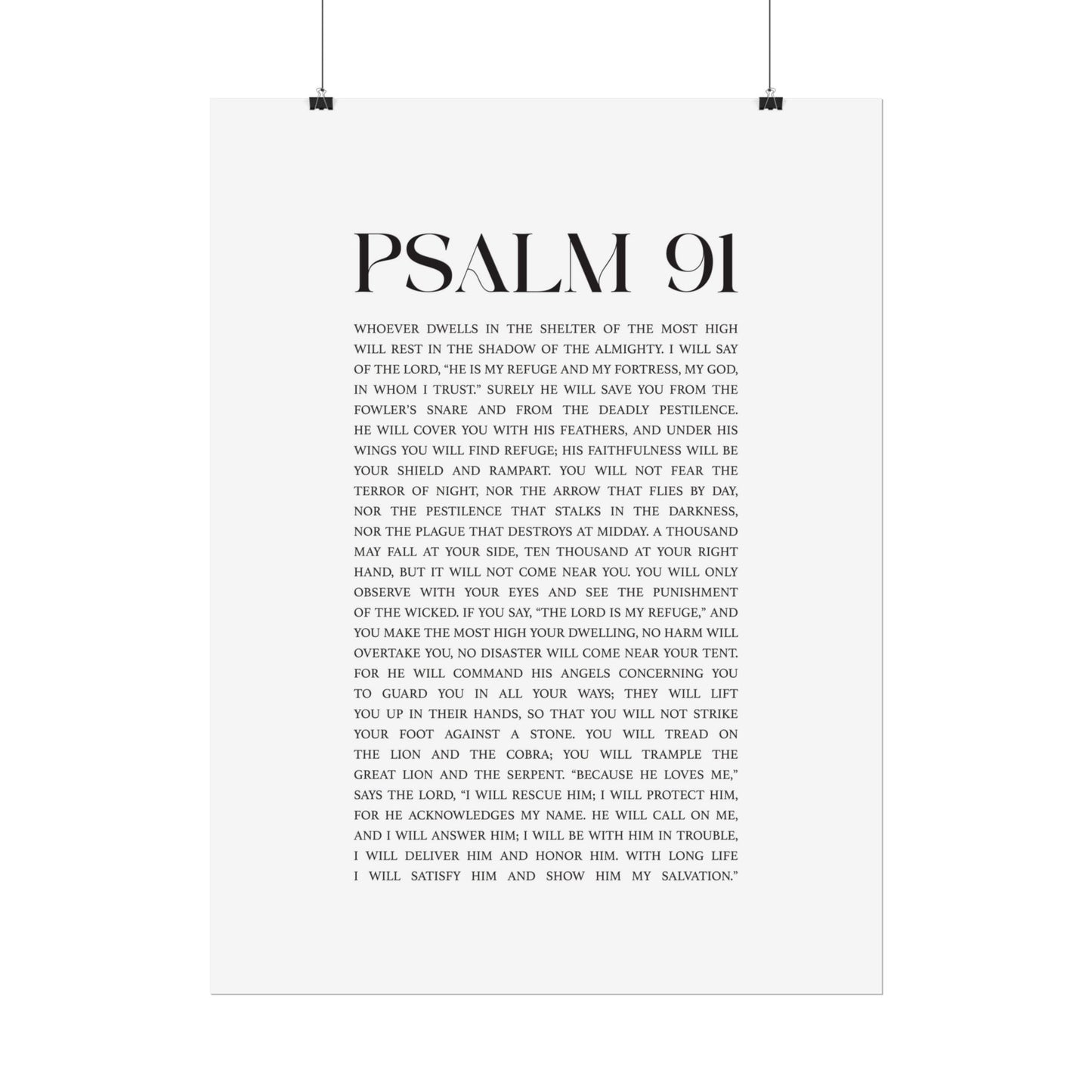 Psalm 91 Christian Art Print - White (Physical Poster)