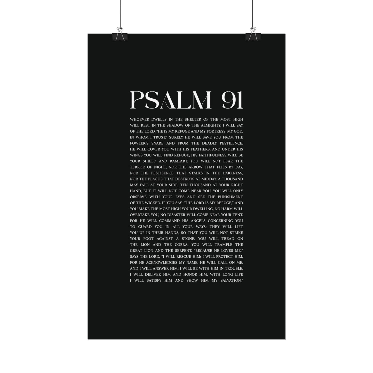 Psalm 91 Christian Art Print - Black (Physical Poster)