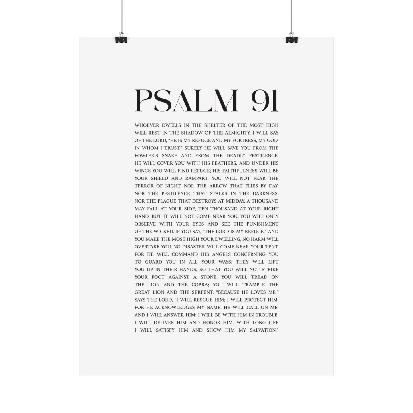 Psalm 91 Christian Art Print - White (Physical Poster)