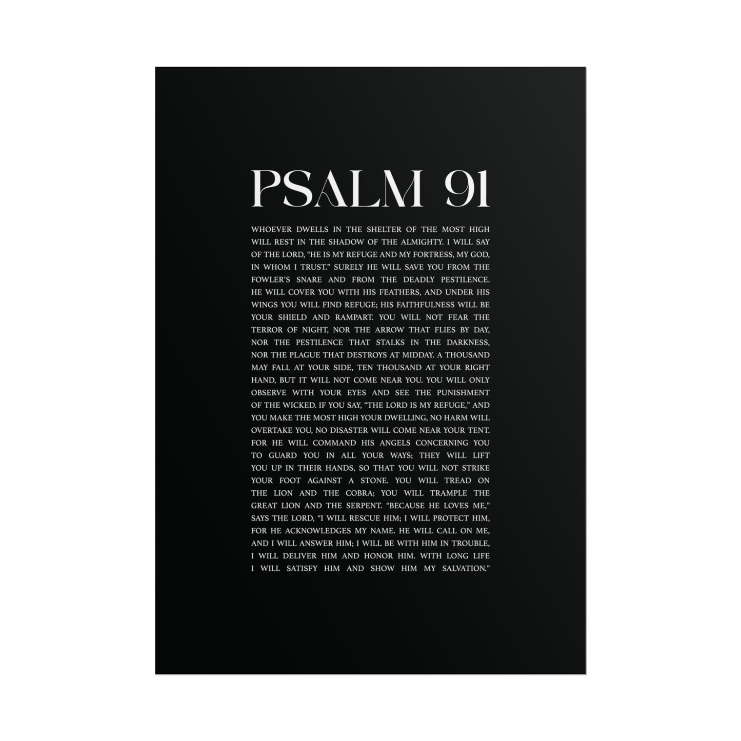 Psalm 91 Christian Art Print - Black (Physical Poster)