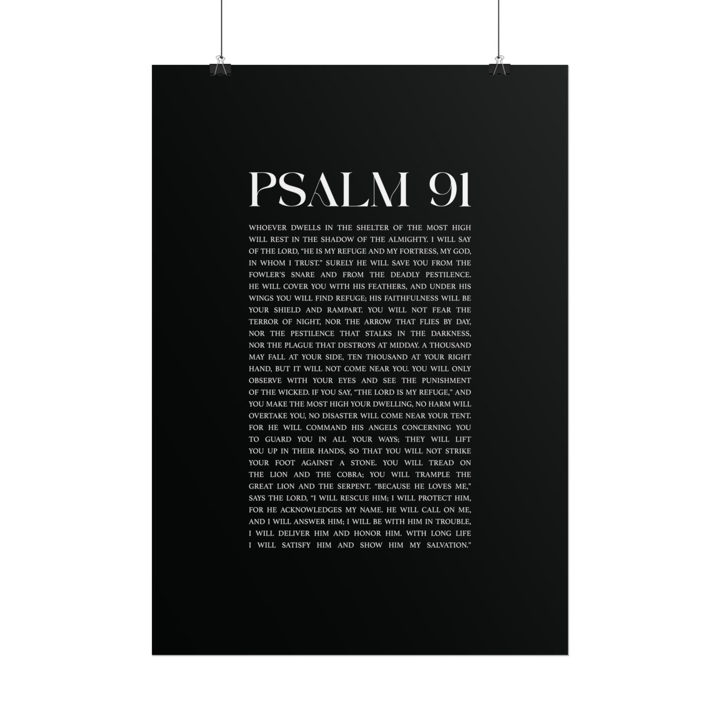 Psalm 91 Christian Art Print - Black (Physical Poster)