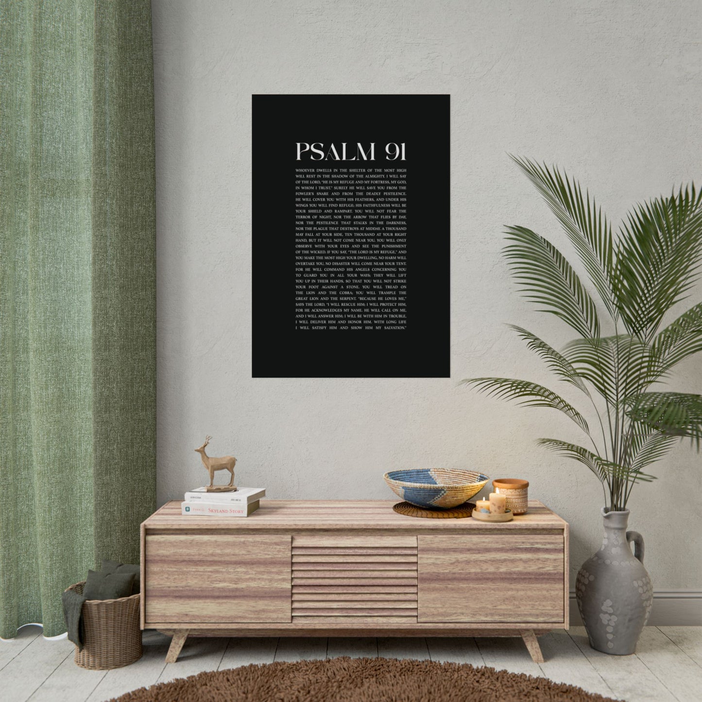 Psalm 91 Christian Art Print - Black (Physical Poster)