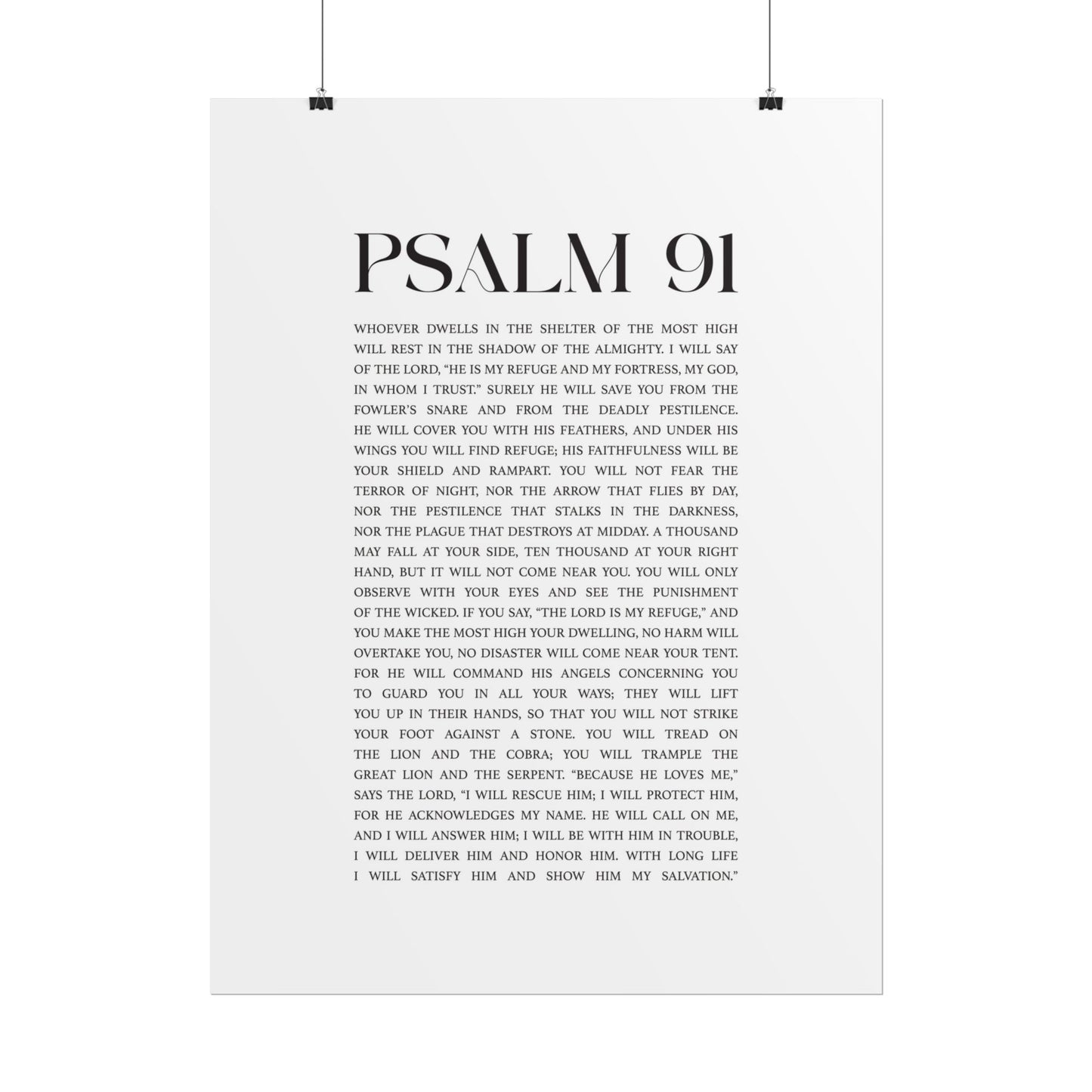 Psalm 91 Christian Art Print - White (Physical Poster)