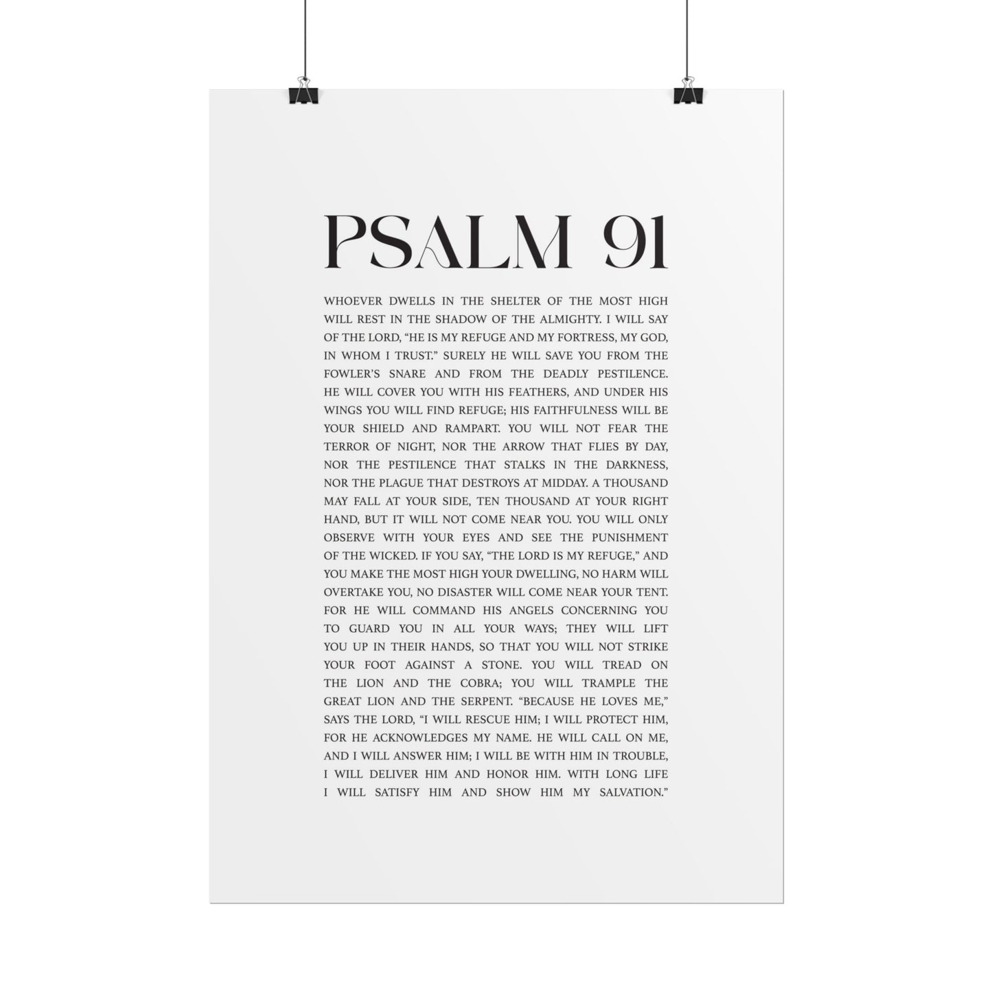 Psalm 91 Christian Art Print - White (Physical Poster)