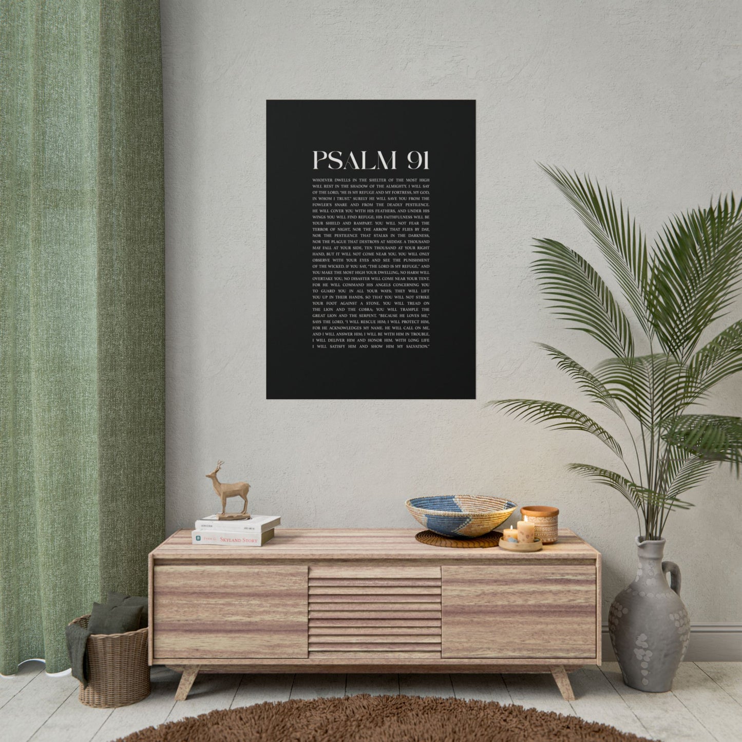 Psalm 91 Christian Art Print - Black (Physical Poster)