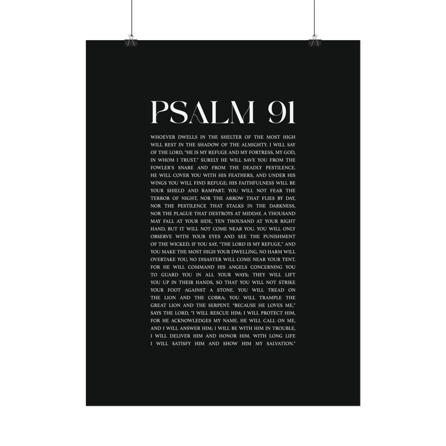 Psalm 91 Christian Art Print - Black (Physical Poster)