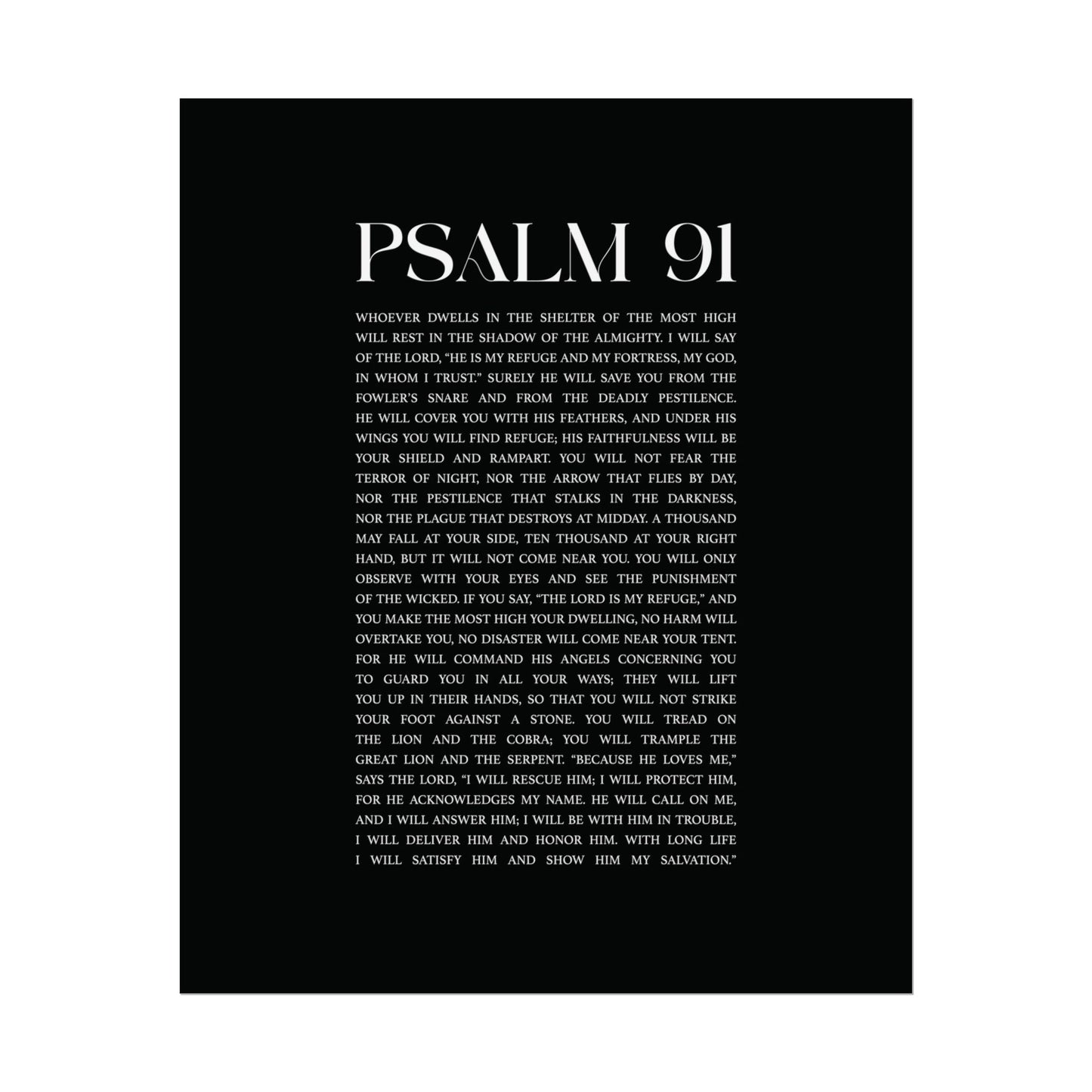 Psalm 91 Christian Art Print - Black (Physical Poster)