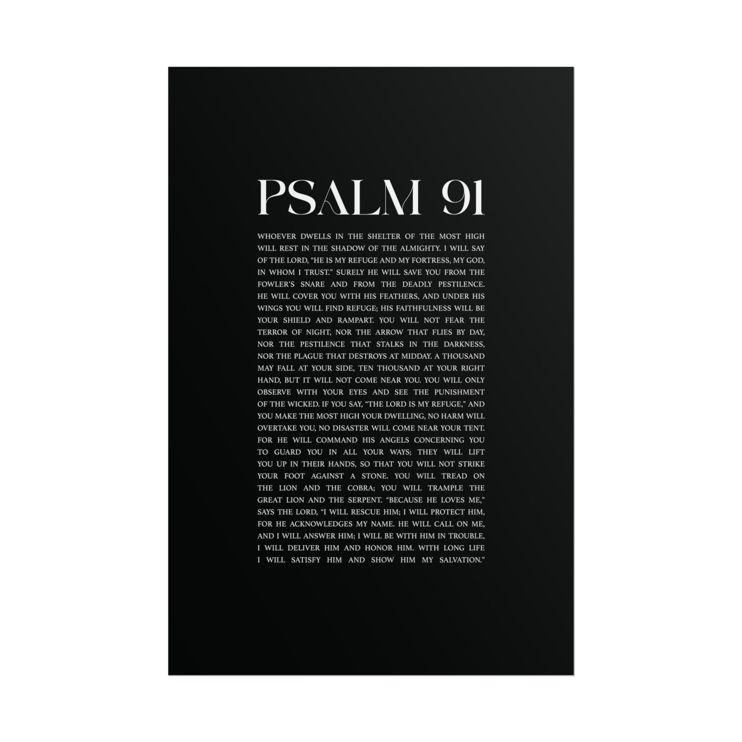 Psalm 91 Christian Art Print - Black (Physical Poster)