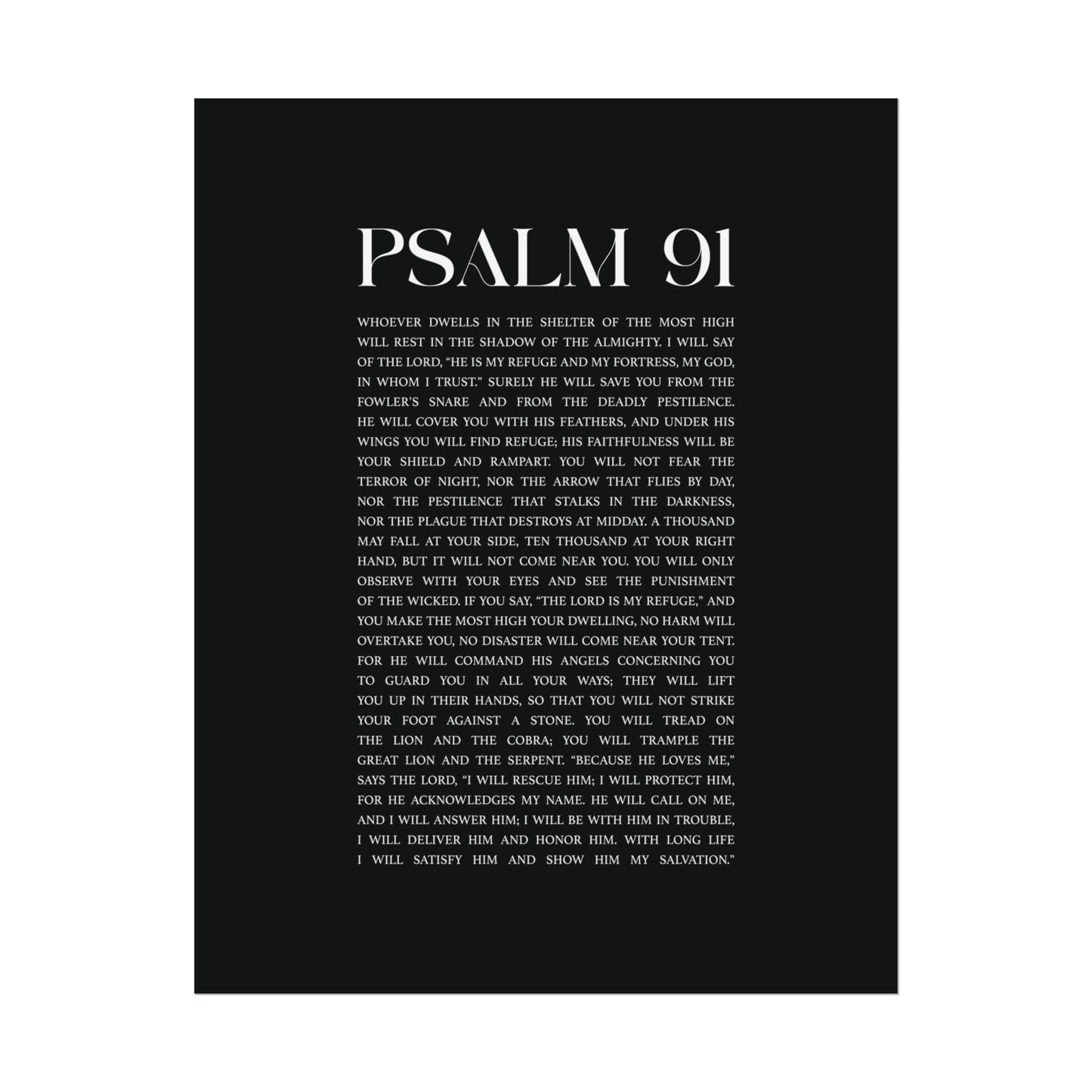 Psalm 91 Christian Art Print - Black (Physical Poster)