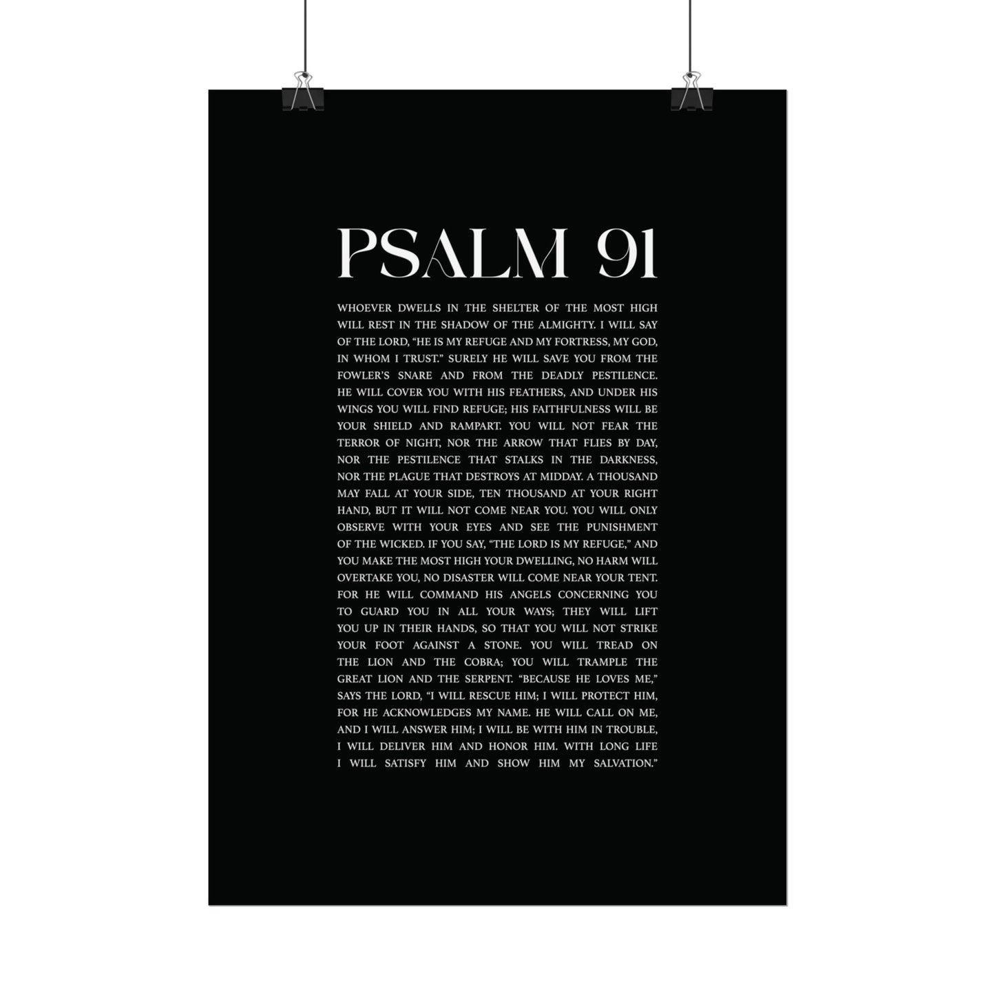 Psalm 91 Christian Art Print - Black (Physical Poster)