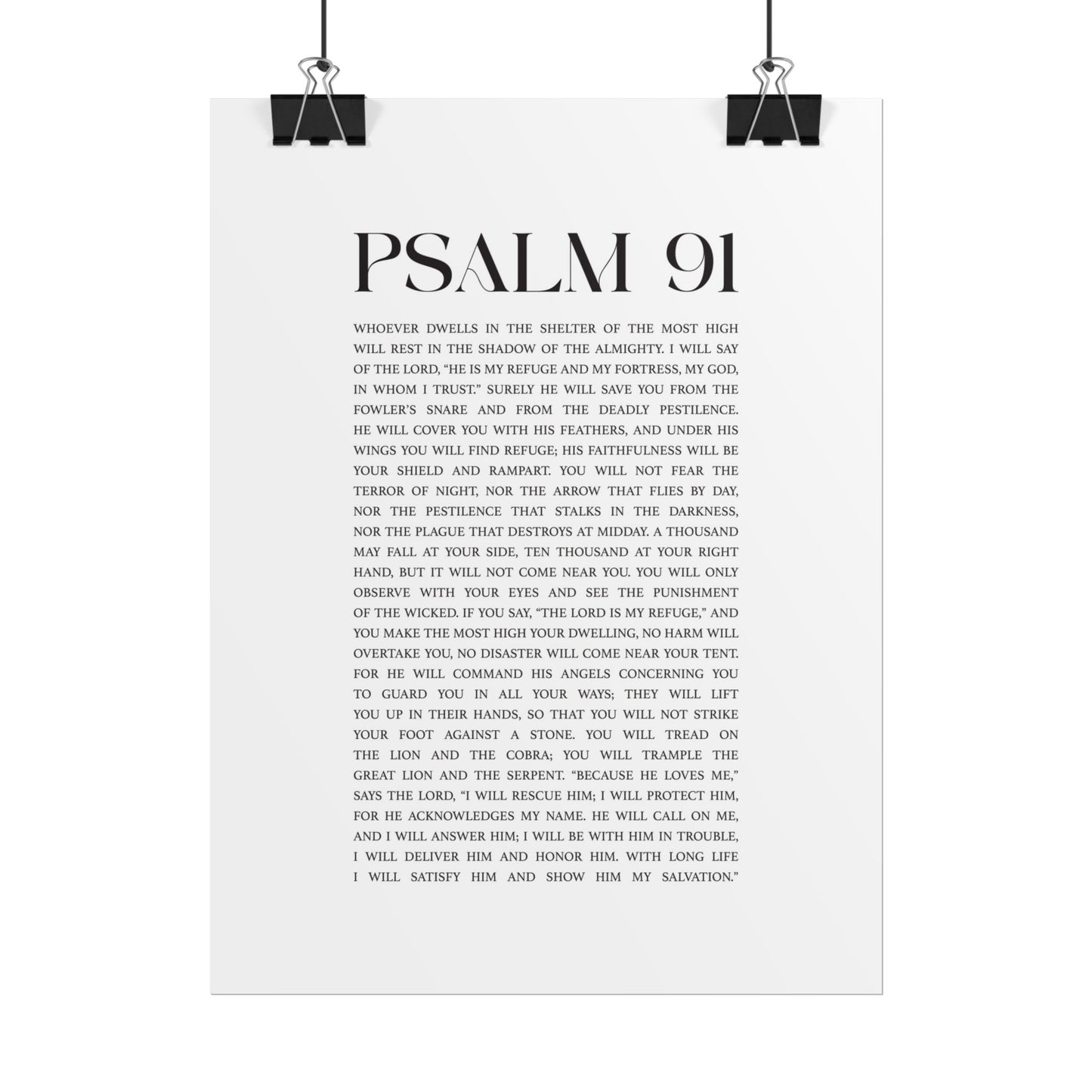 Psalm 91 Christian Art Print - White (Physical Poster)