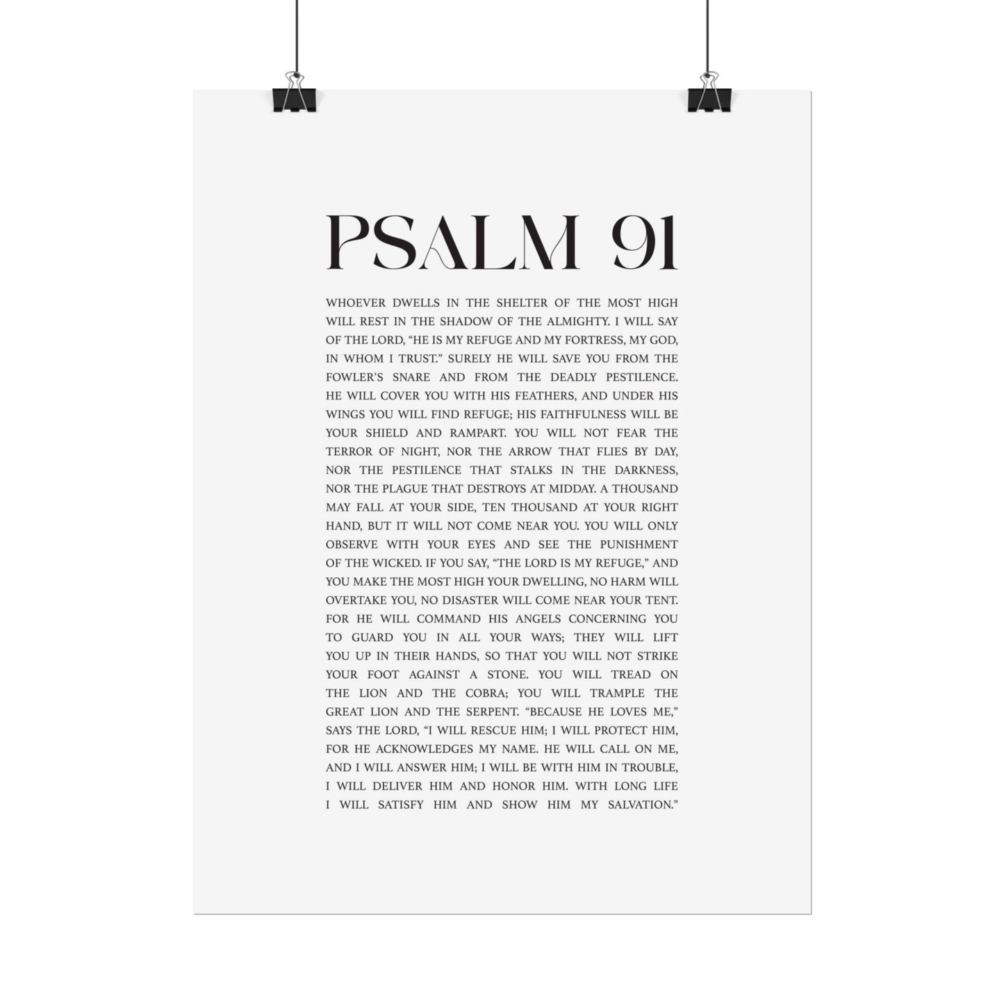 Psalm 91 Christian Art Print - White (Physical Poster)