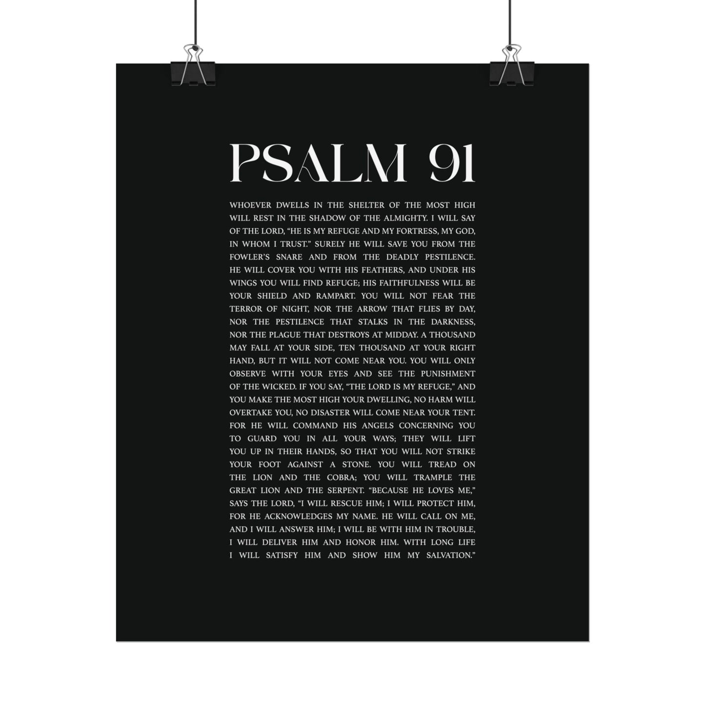 Psalm 91 Christian Art Print - Black (Physical Poster)