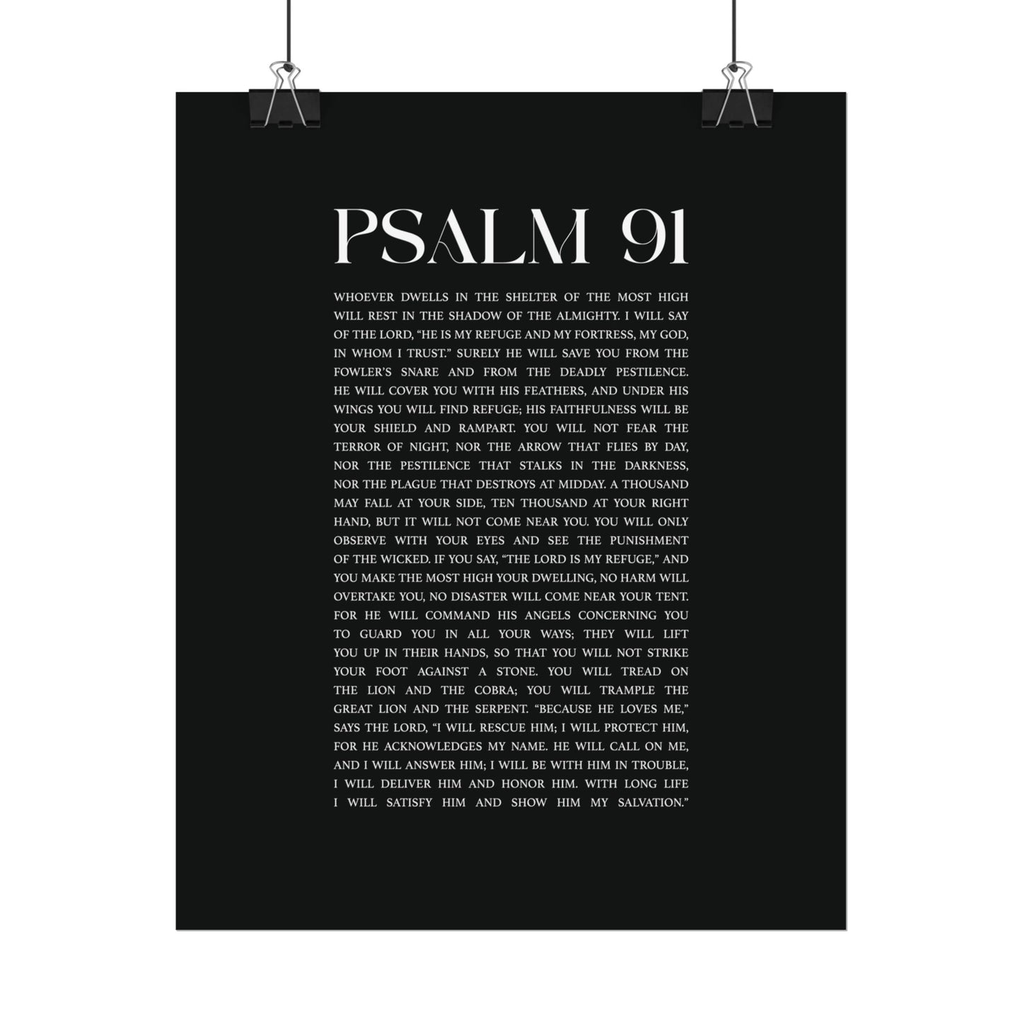 Psalm 91 Christian Art Print - Black (Physical Poster)