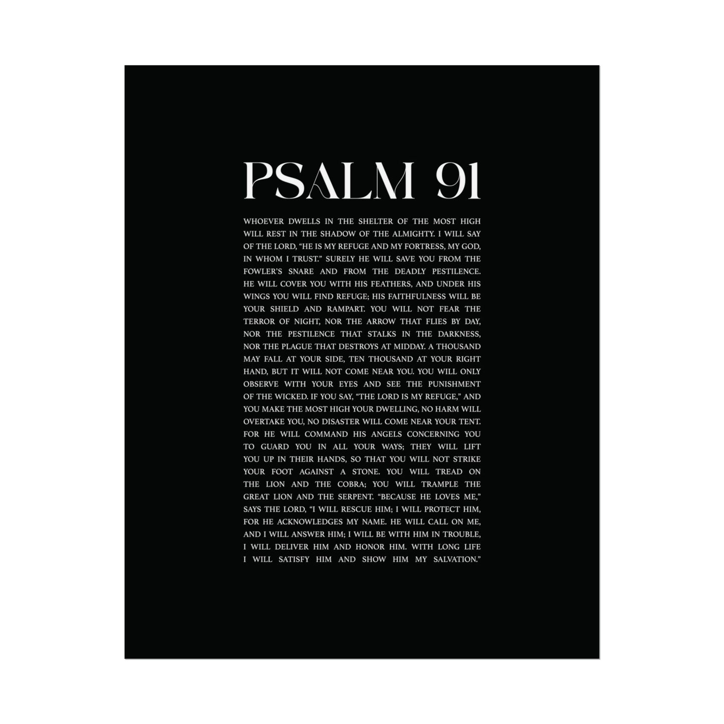 Psalm 91 Christian Art Print - Black (Physical Poster)