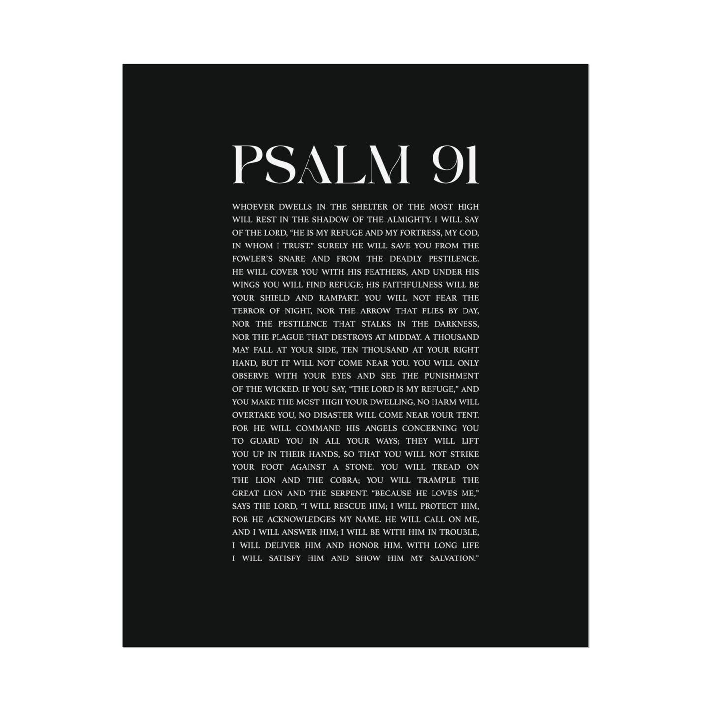 Psalm 91 Christian Art Print - Black (Physical Poster)